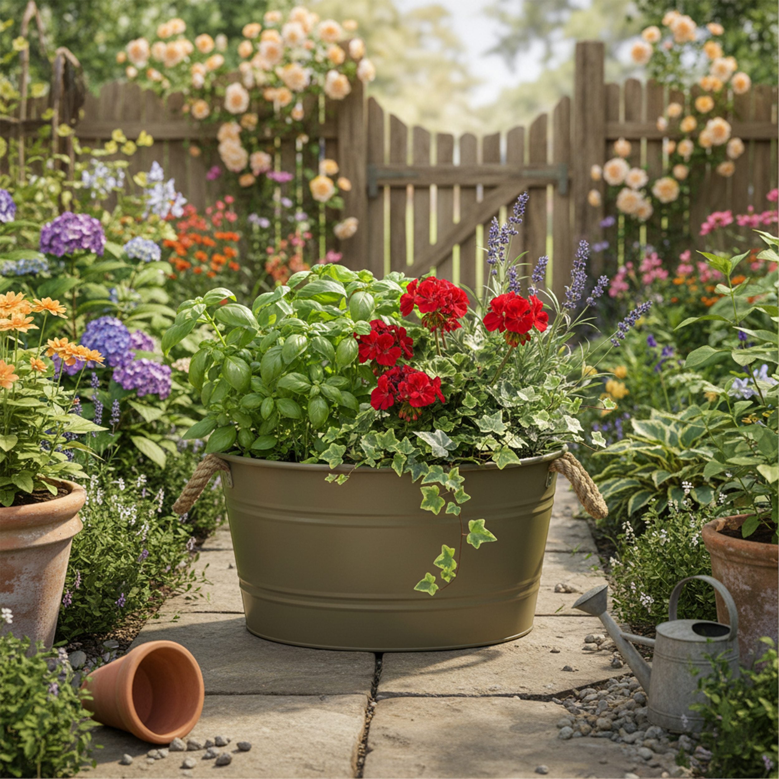 Pflanztopf "Beat" rund aus Metall mit Kordelgriffen | Dekorativer Blumentopf | Pflanzwanne robust & vielseitig in 4 Farben und Größen