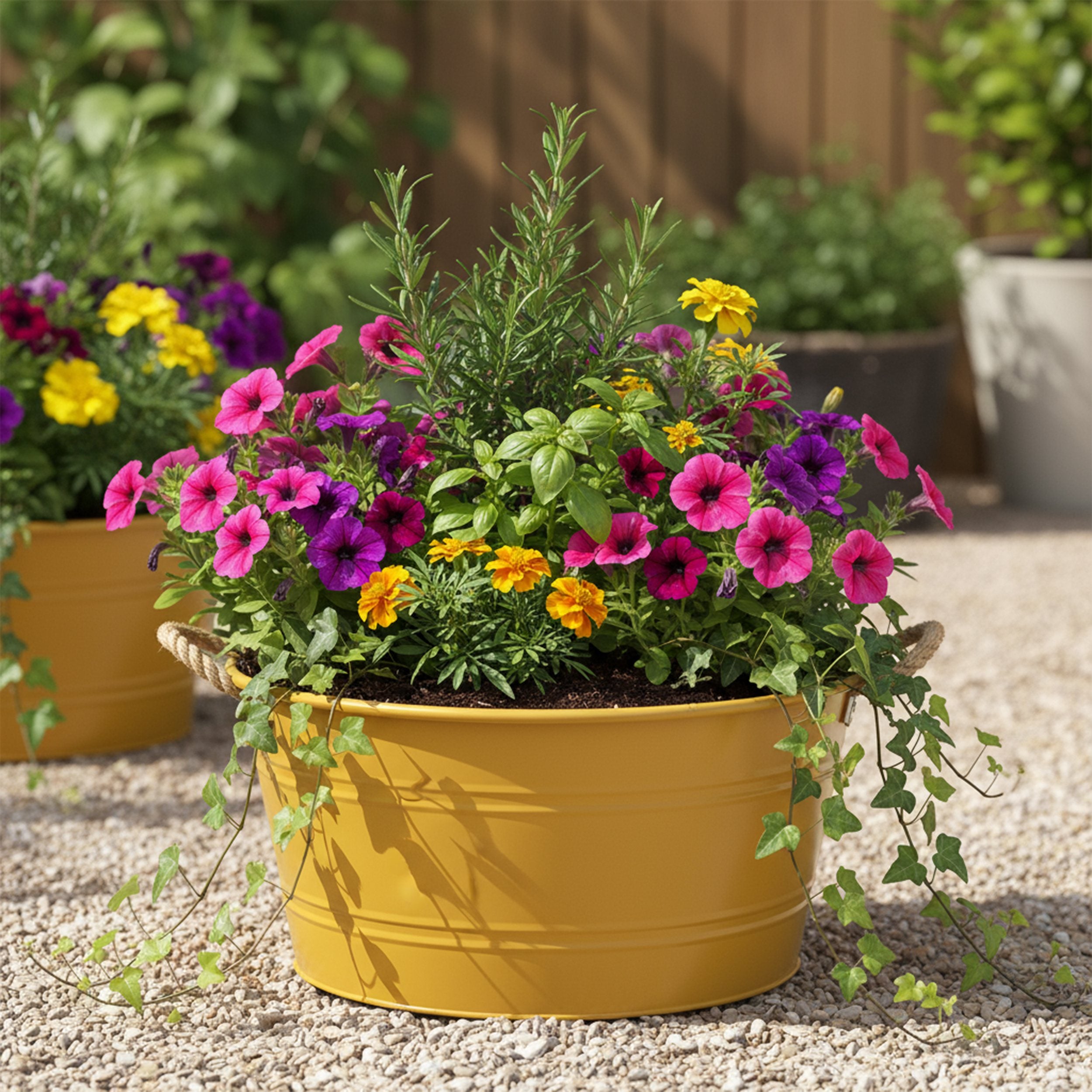 Pflanztopf "Beat" rund aus Metall mit Kordelgriffen | Dekorativer Blumentopf | Pflanzwanne robust & vielseitig in 4 Farben und Größen