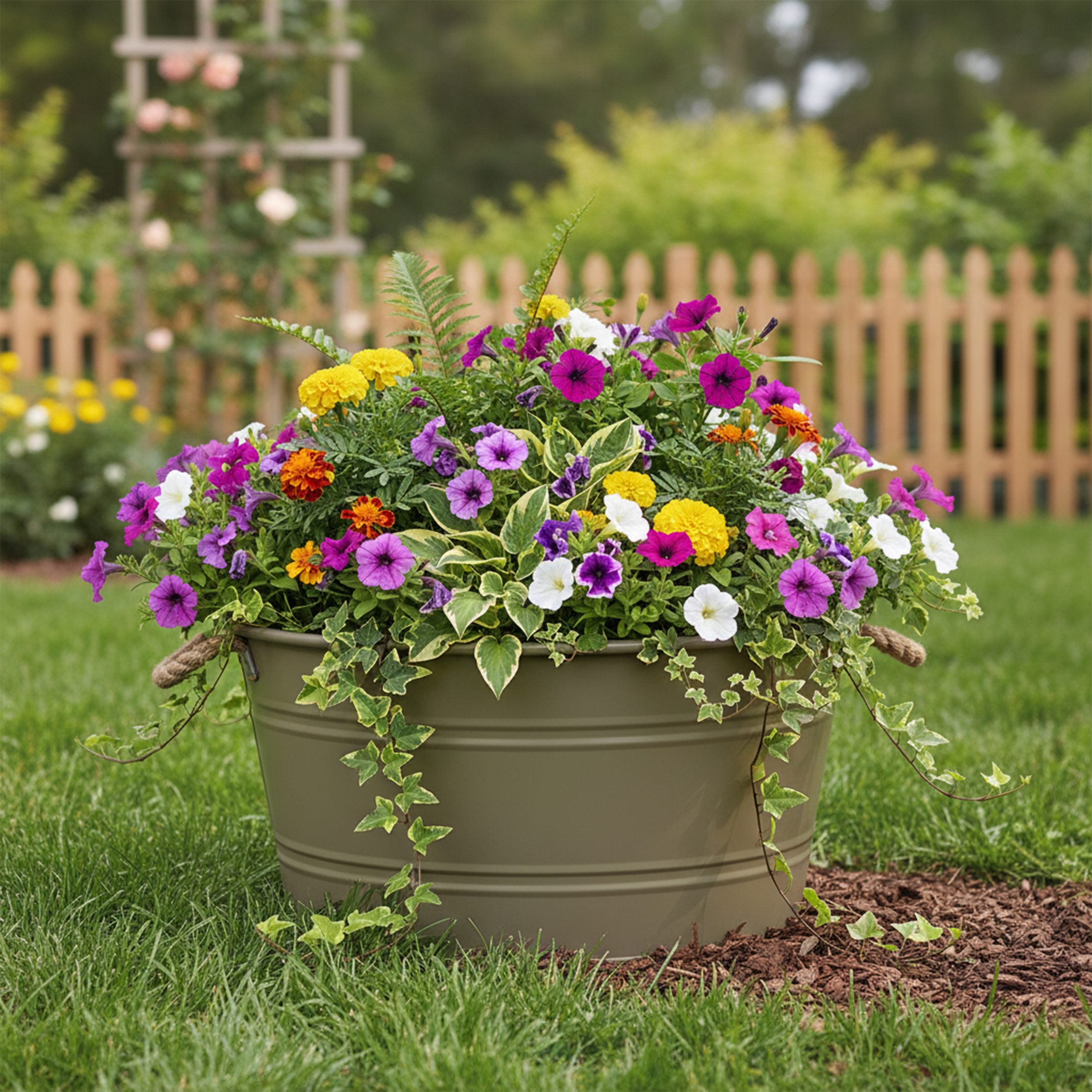 Pflanztopf "Beat" rund aus Metall mit Kordelgriffen | Dekorativer Blumentopf | Pflanzwanne robust & vielseitig in 4 Farben und Größen