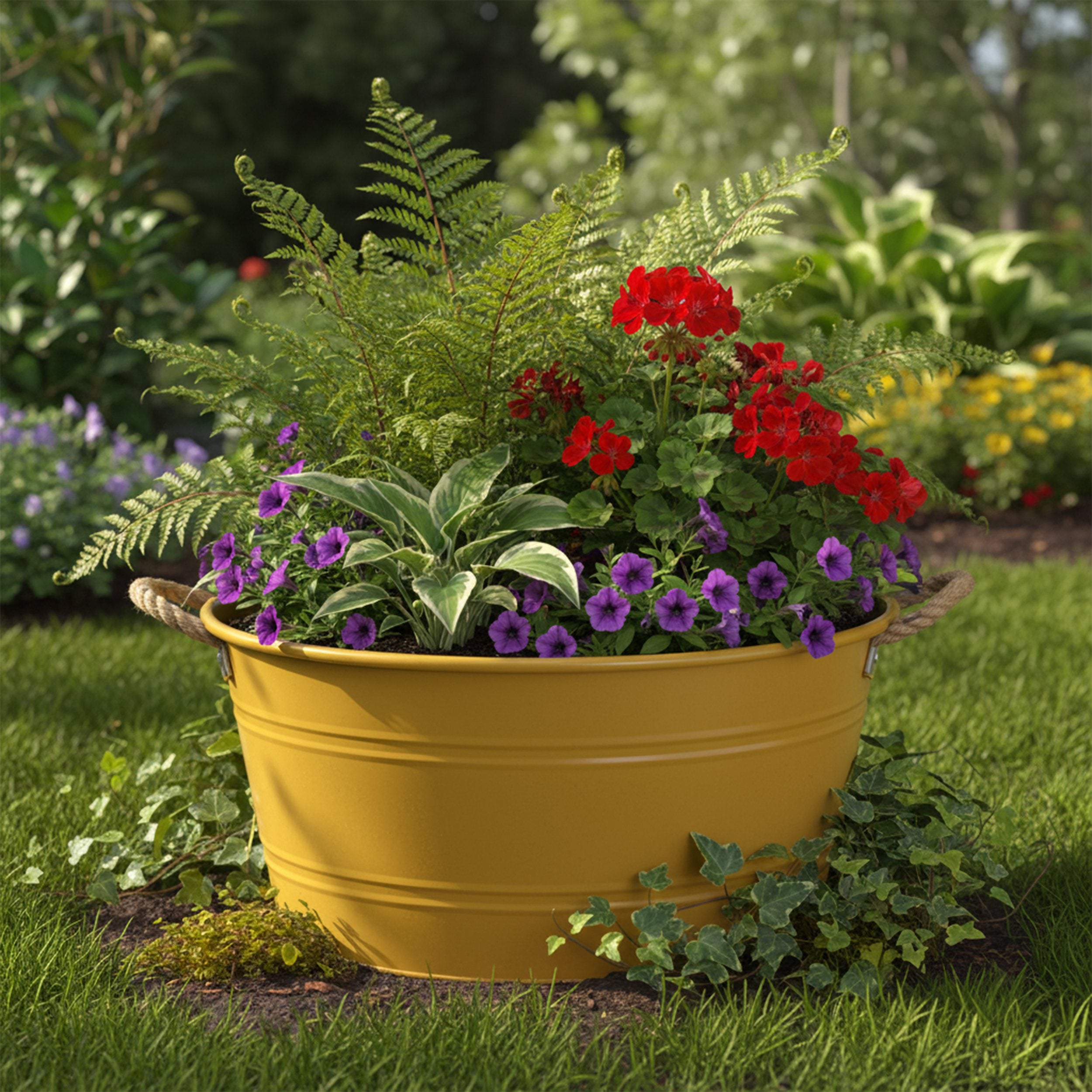 Pflanztopf "Beat" rund aus Metall mit Kordelgriffen | Dekorativer Blumentopf | Pflanzwanne robust & vielseitig in 4 Farben und Größen