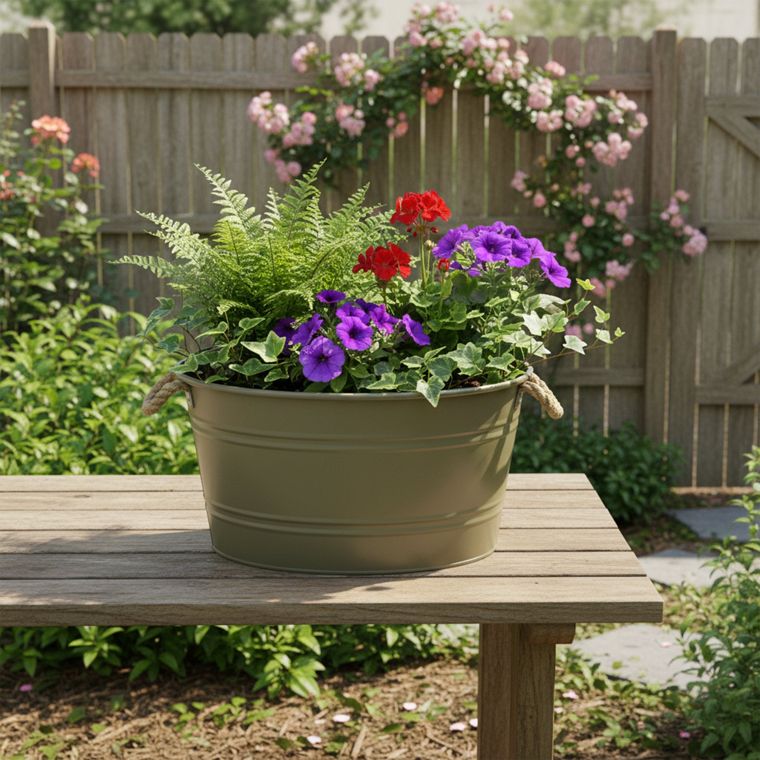 Pflanztopf "Beat" rund aus Metall mit Kordelgriffen | Dekorativer Blumentopf | Pflanzwanne robust & vielseitig in 4 Farben und Größen