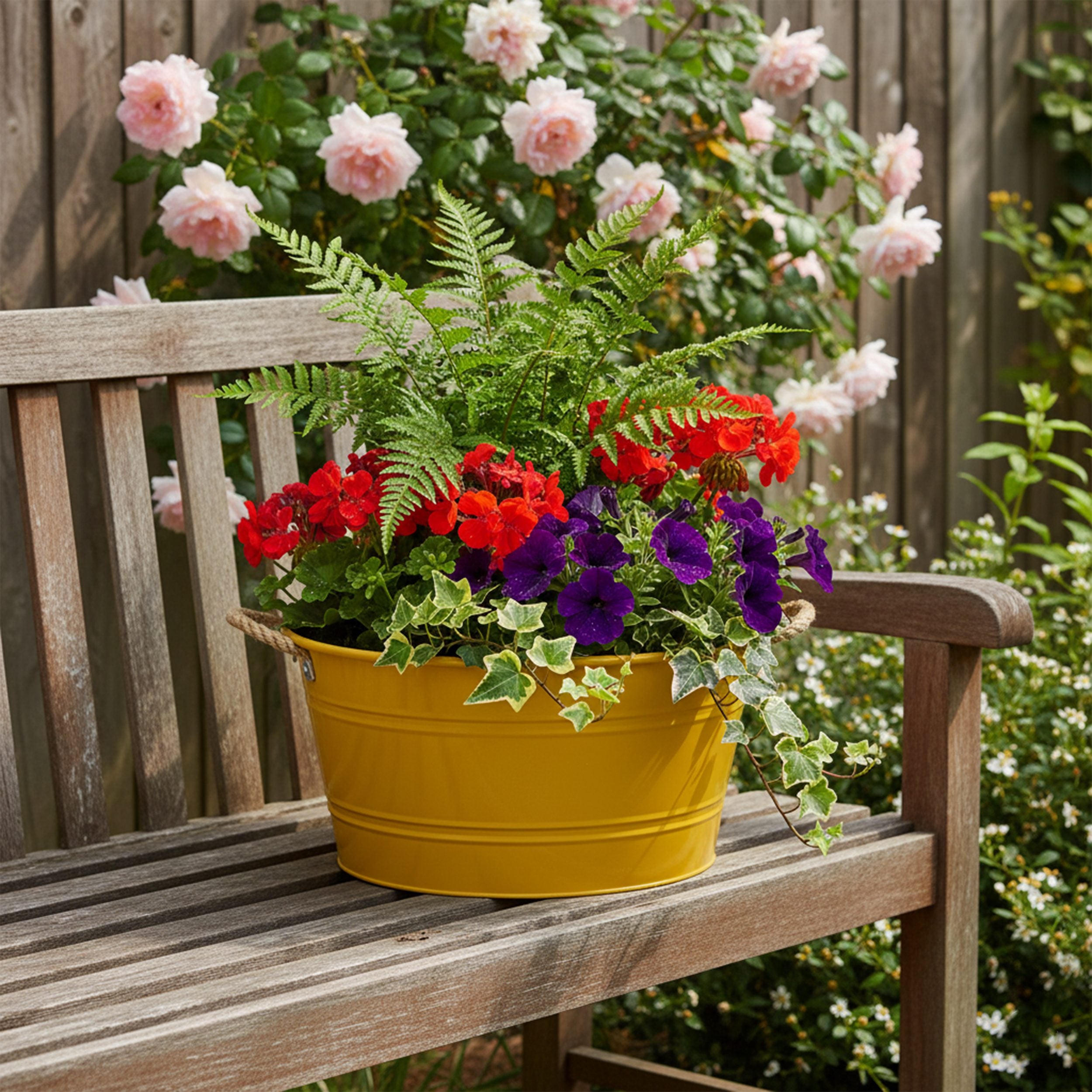 Pflanztopf "Beat" rund aus Metall mit Kordelgriffen | Dekorativer Blumentopf | Pflanzwanne robust & vielseitig in 4 Farben und Größen