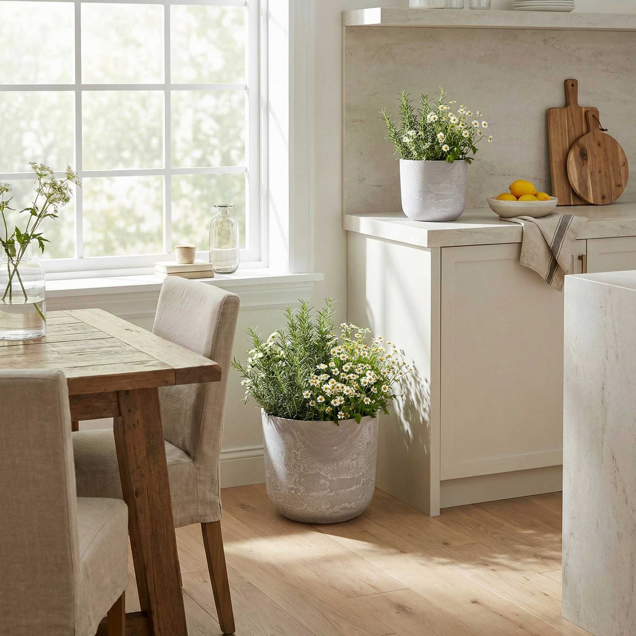 Pflanztopf Set „Egg“ Serie Stone – Blumentöpfe rund aus recyceltem Kunststoff Anthrazit oder Sand