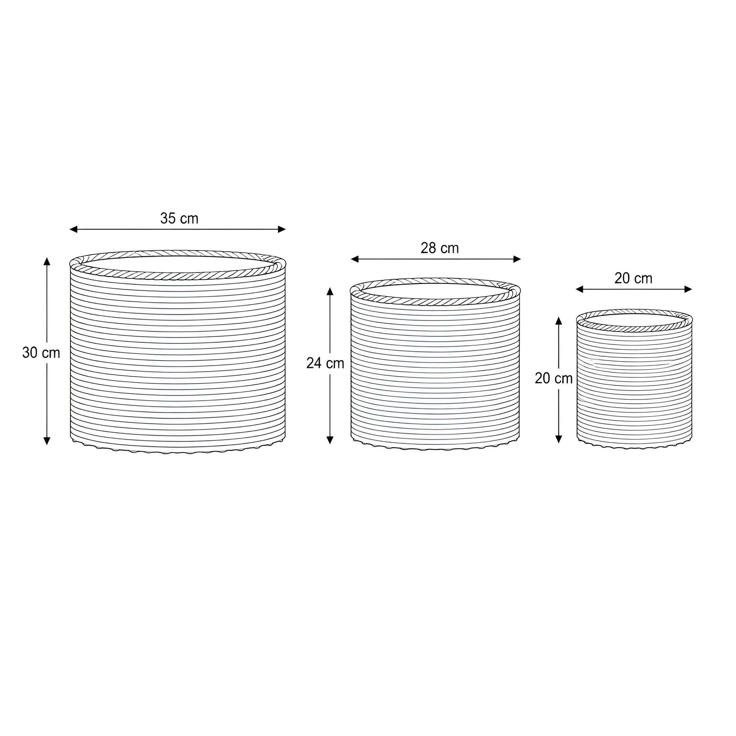 Blumentopf groß Rattan 3er Set Modell Gala, Pflanzkübel Indoor Übertopf Naturgrau