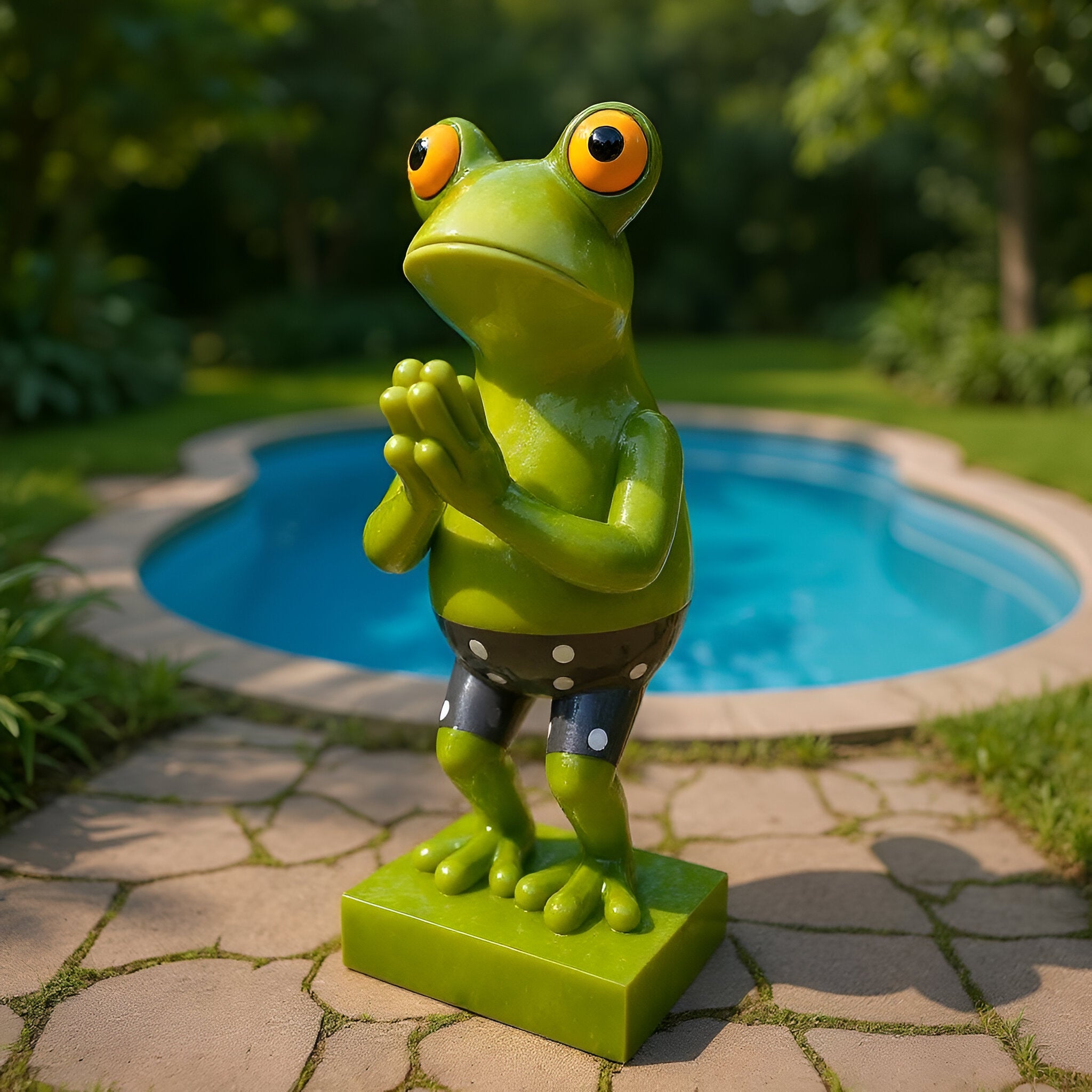 Frosch Dekofigur lustiger Badefrosch 43 cm grün Gartenfigur Frosch Froschfigur Pooldeko