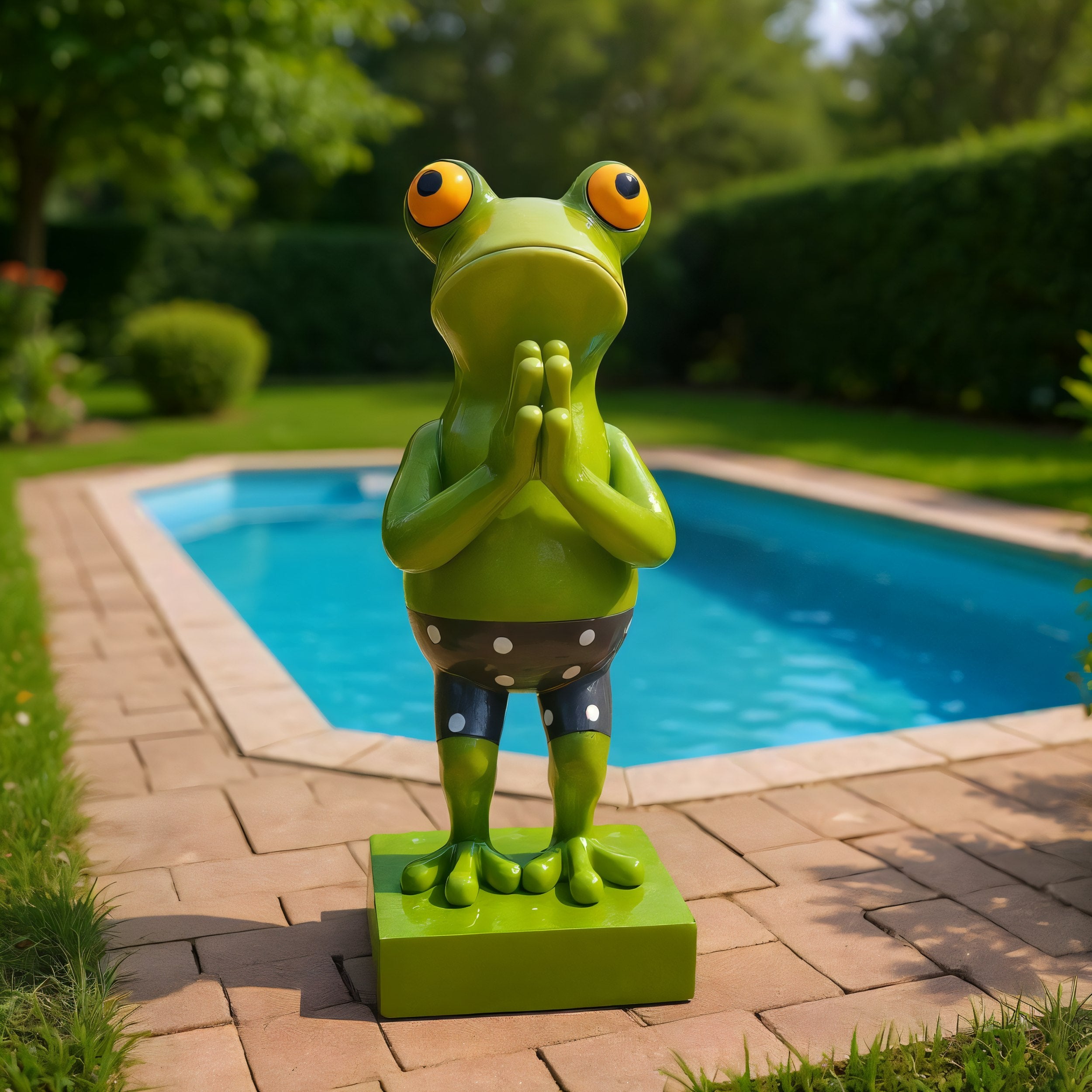 Frosch Dekofigur lustiger Badefrosch 43 cm grün Gartenfigur Frosch Froschfigur Pooldeko