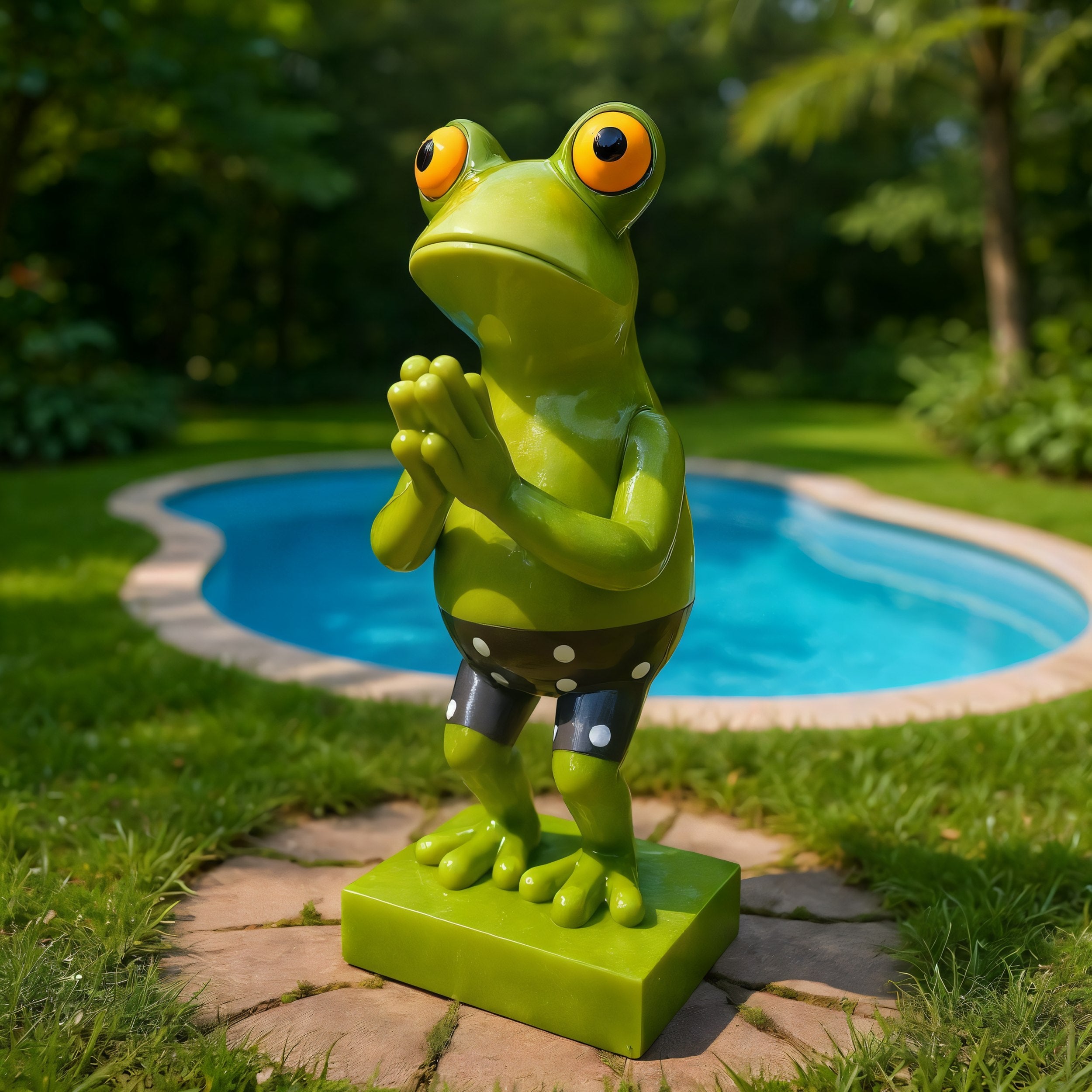 Frosch Dekofigur lustiger Badefrosch 30 cm grün Gartenfigur Frosch Froschfigur Pooldeko