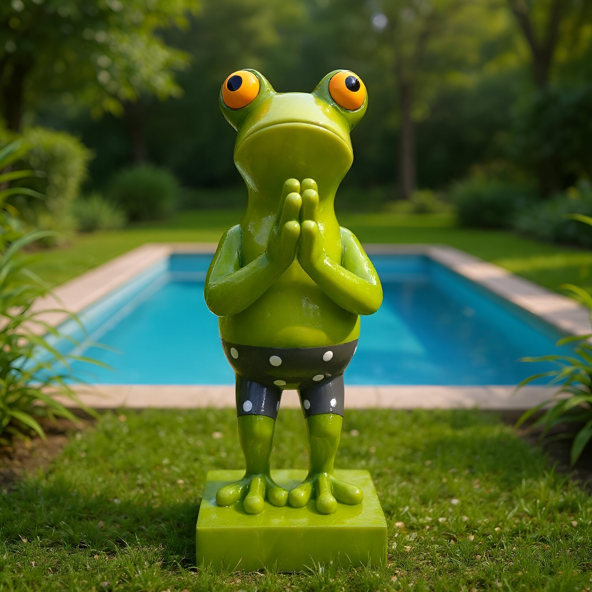 Frosch Dekofigur lustiger Badefrosch 30 cm grün Gartenfigur Frosch Froschfigur Pooldeko