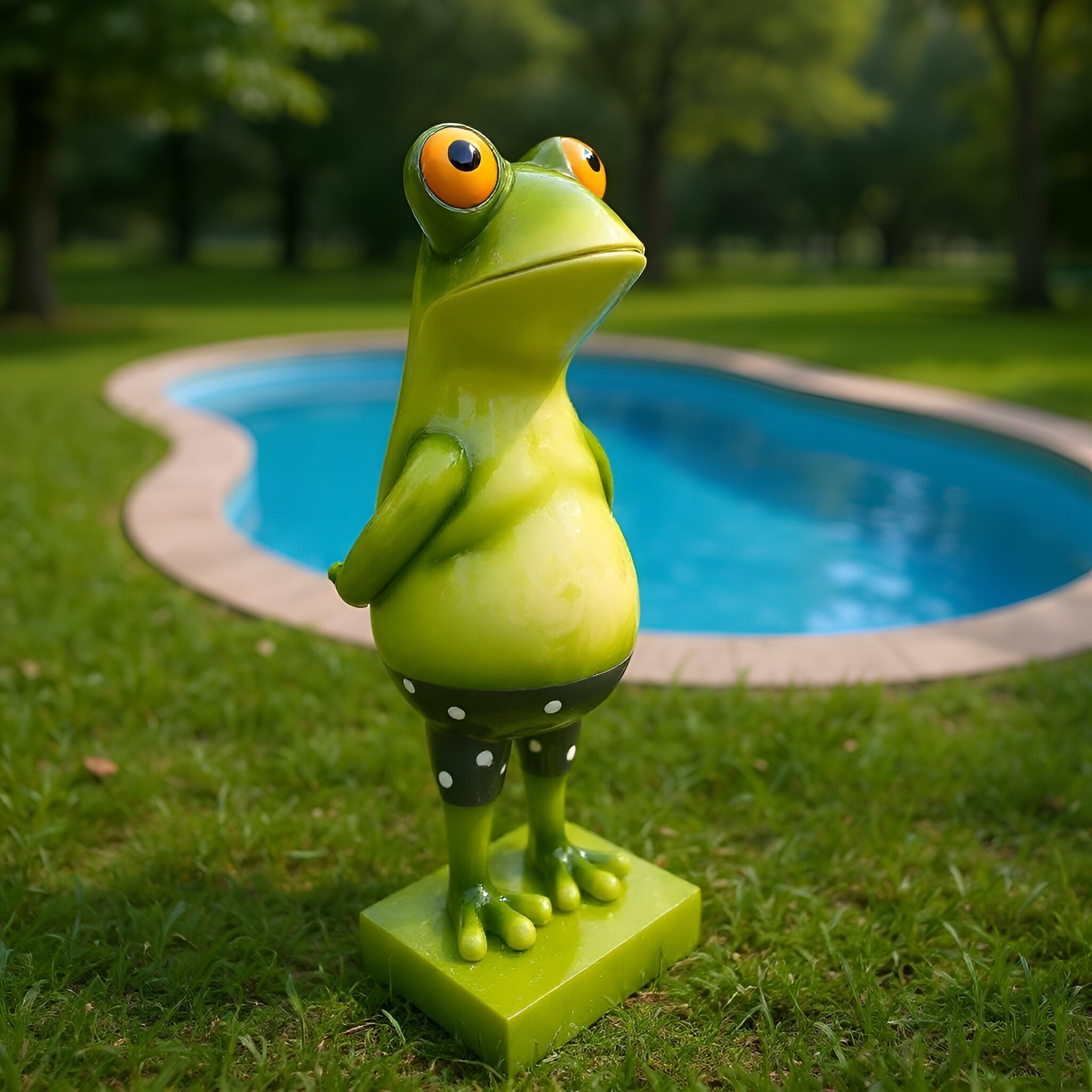 Frosch Dekofigur lustiger Badefrosch 30 cm grün Gartenfigur Frosch Pooldeko Froschfigur