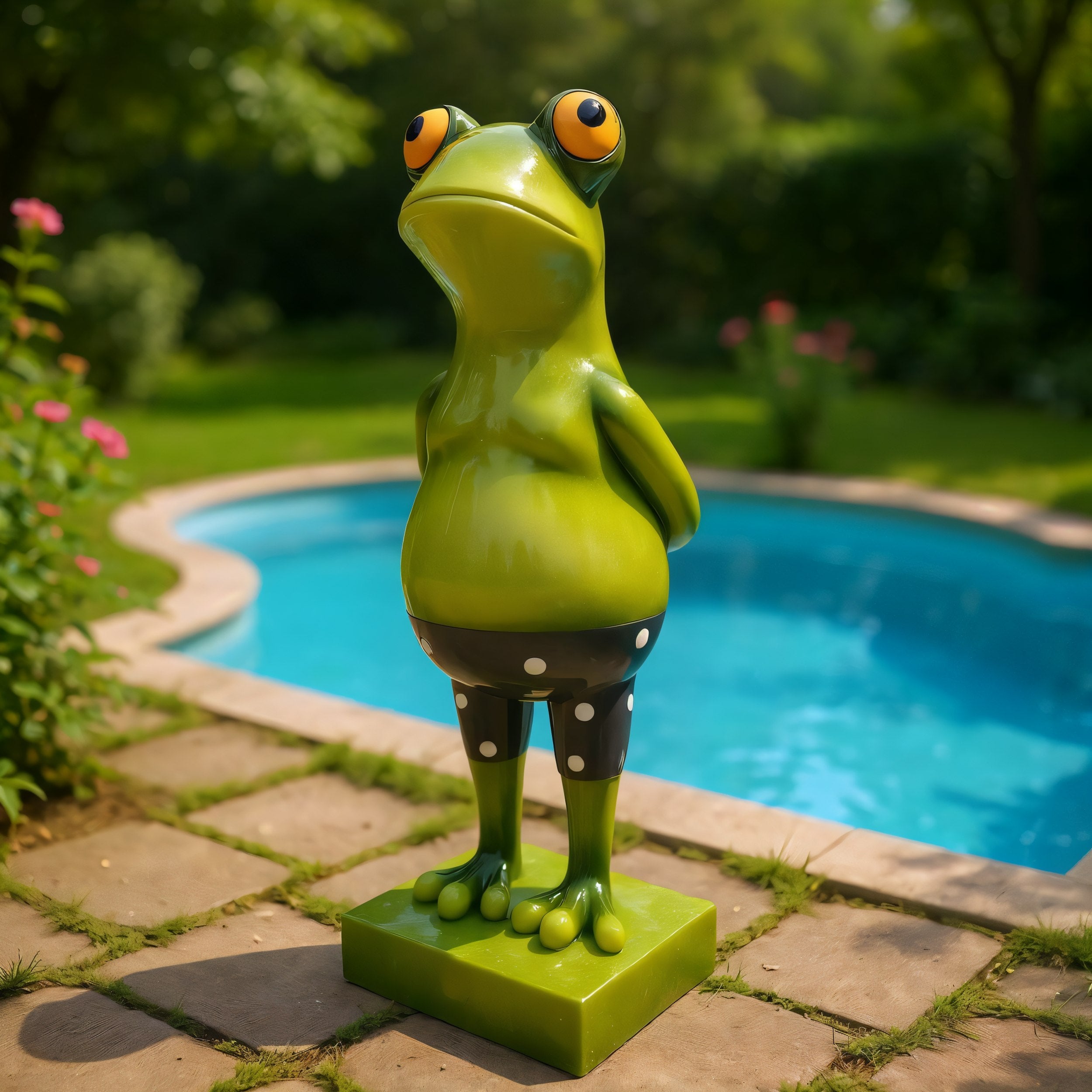 Frosch Dekofigur lustiger Badefrosch 30 cm grün Gartenfigur Frosch Pooldeko Froschfigur