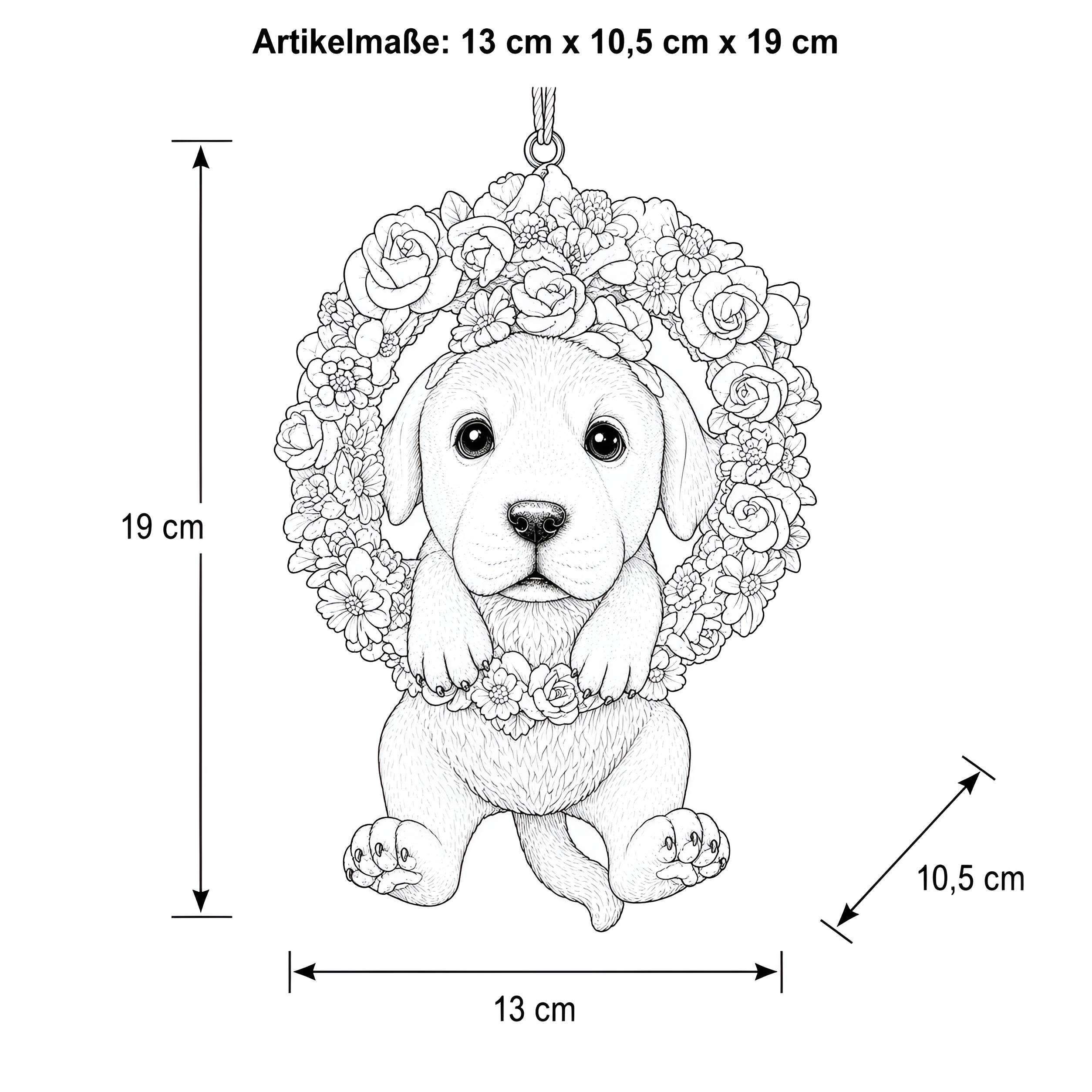 Hängedeko Hund oder Katze im Blumenkranz - Fenster Hängedeko Garten Hänge Deko Ast Katzenfigur Hundefigur
