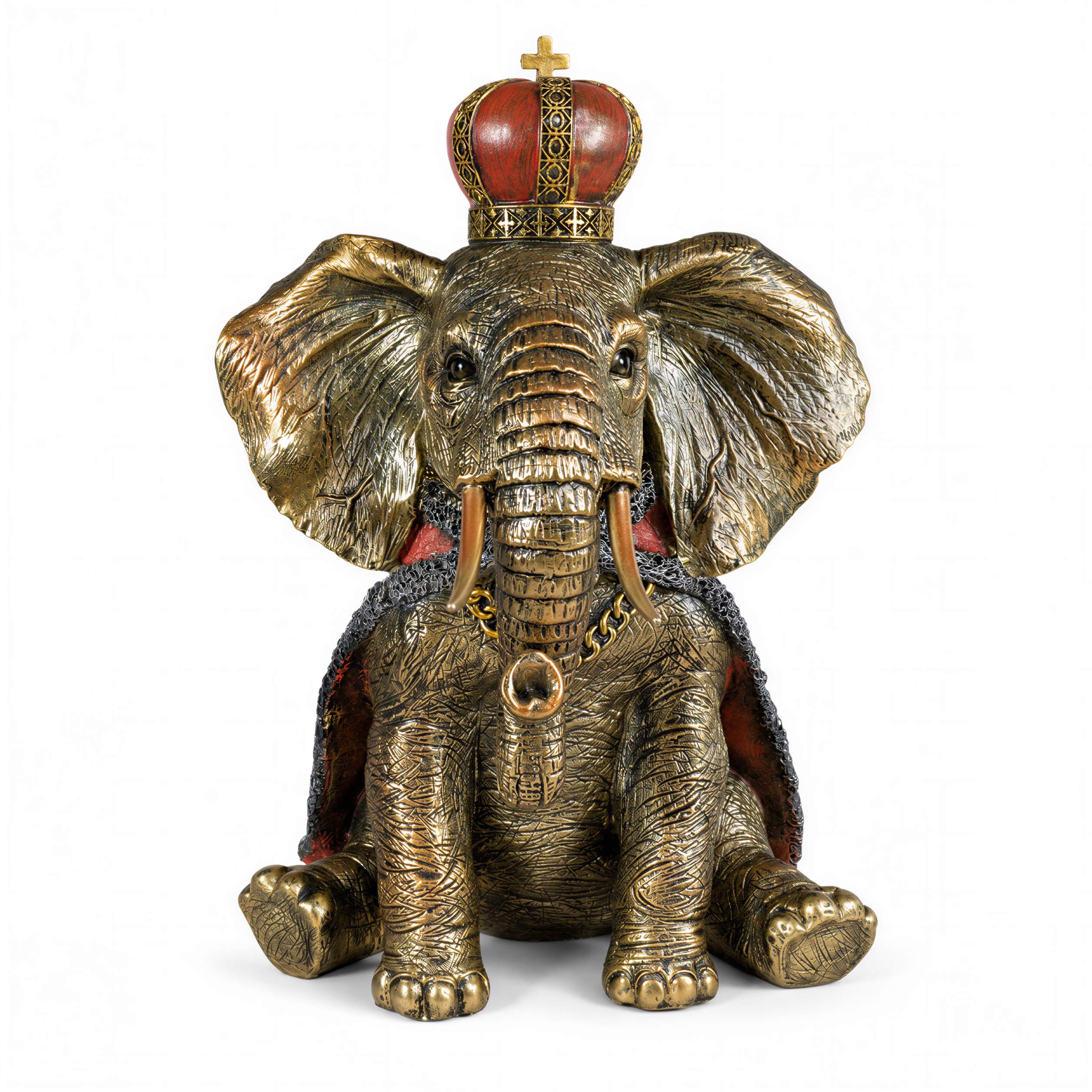Elefant Figur mit Krone Dekofigur in Schwarz-Gold oder Gold-Rot