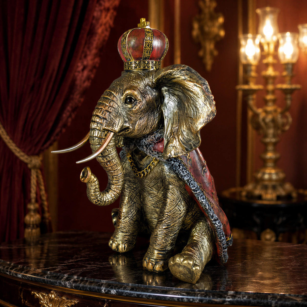 Elefant Figur mit Krone Dekofigur in Schwarz-Gold oder Gold-Rot