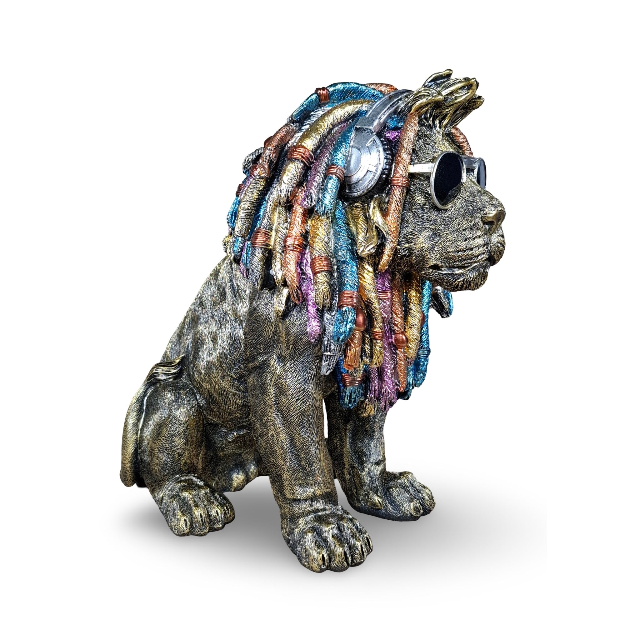 Rasta Löwe Figur Dekofigur mit Brille & Kopfhörer in 2 Größen und 2 Farben