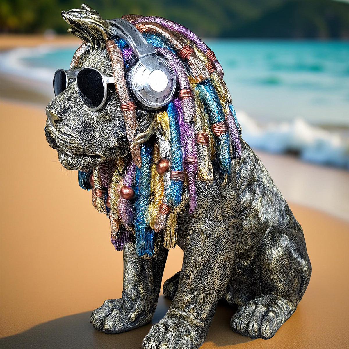 Rasta Löwe Figur Dekofigur mit Brille & Kopfhörer in 2 Größen und 2 Farben