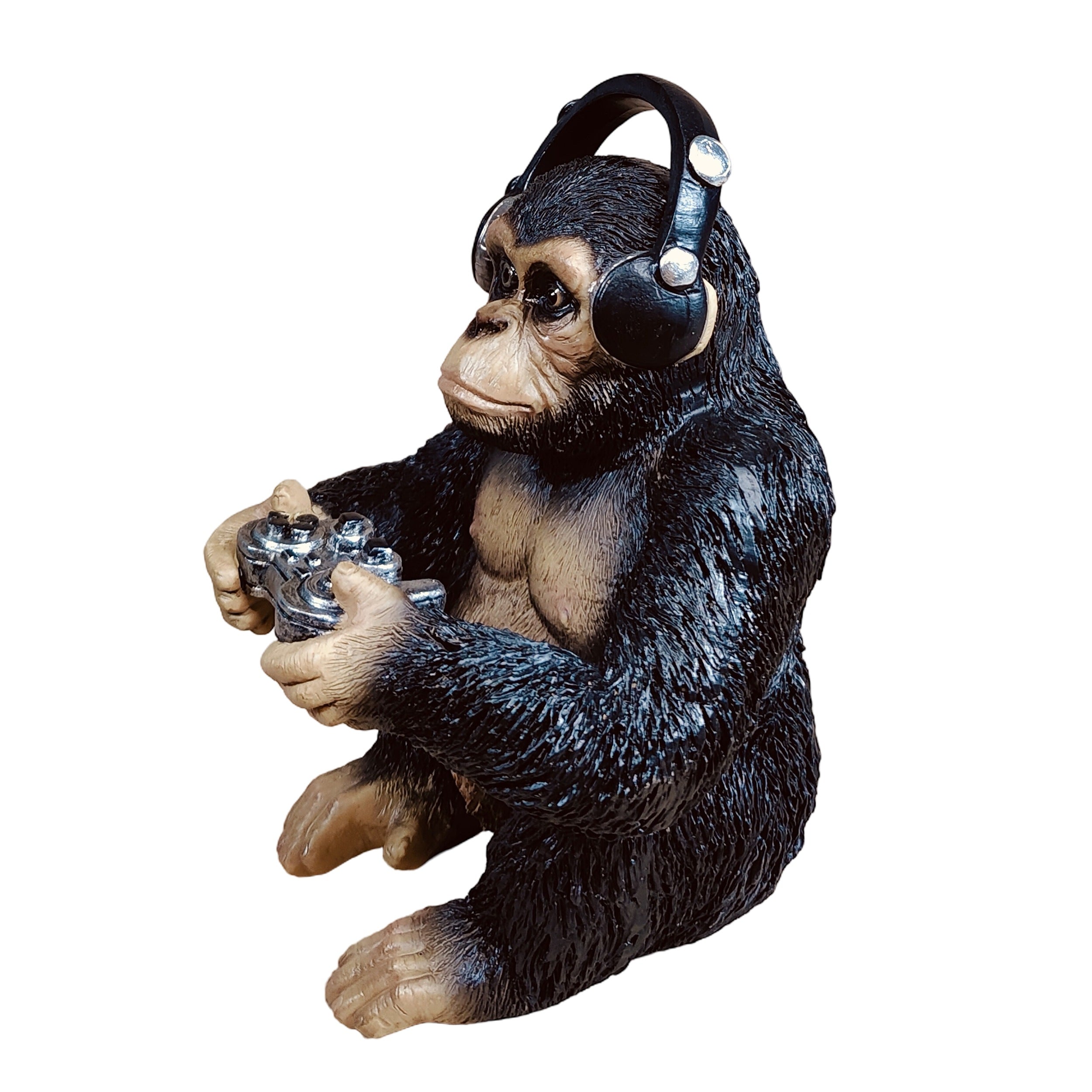 Affe Figur mit Kopfhörer & Controller - Gaming Zimmer Deko als Deko Affe für Regal, Schreibtisch & Wohnzimmer