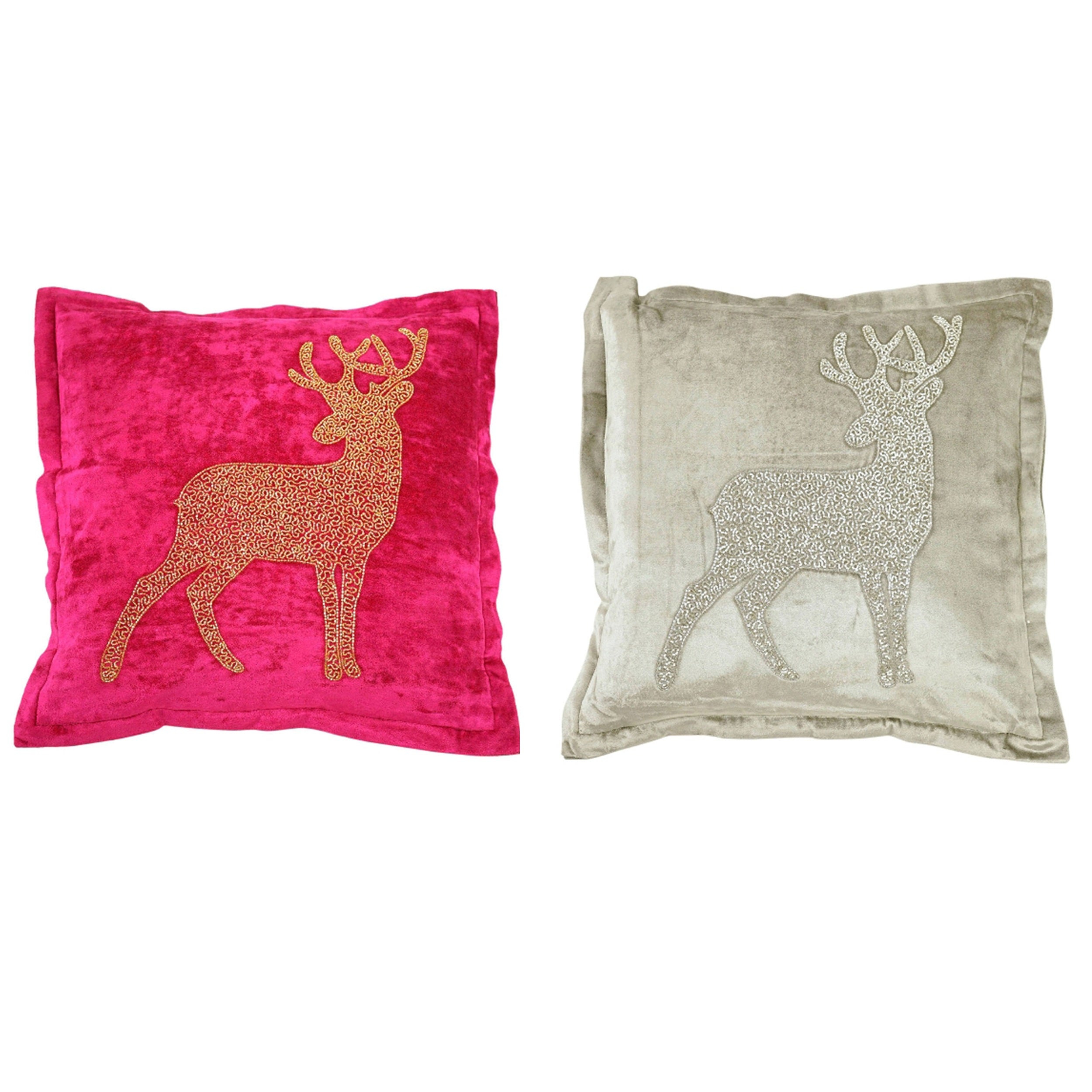 Samtkissen Hirschmotiv 45 x 45 cm - Dekokissen Sofakissen Kissen mit Füllung für Sofa & Couch