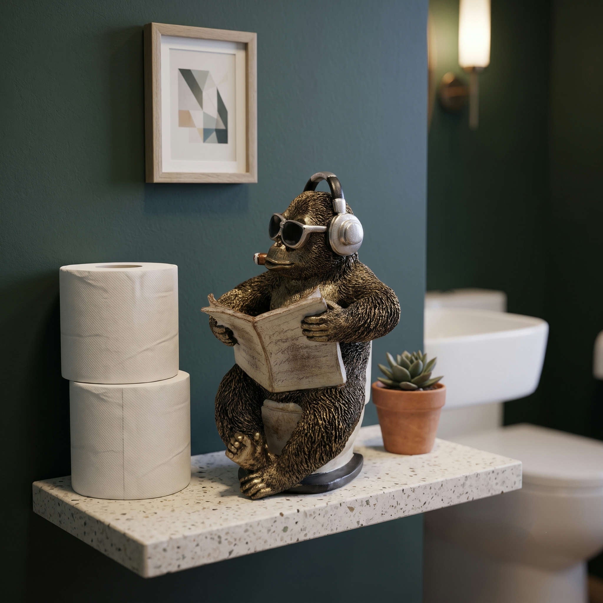 Tierfigur mit Zeitung Deko Kuh Figur oder Affenfigur auf Toilette