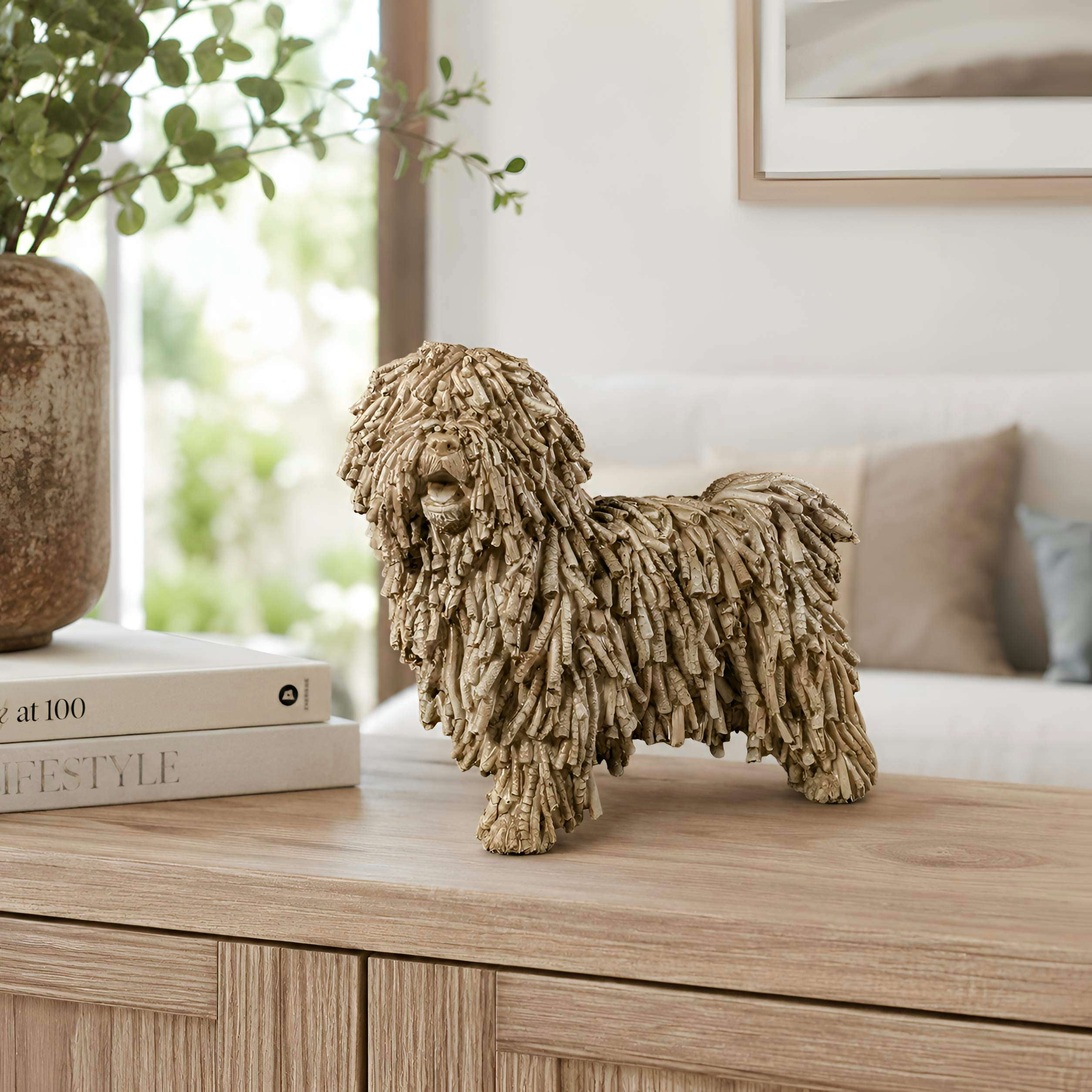 Hundefigur in Treibholz-Optik naturgetreuer Deko Hund im Driftwood Style