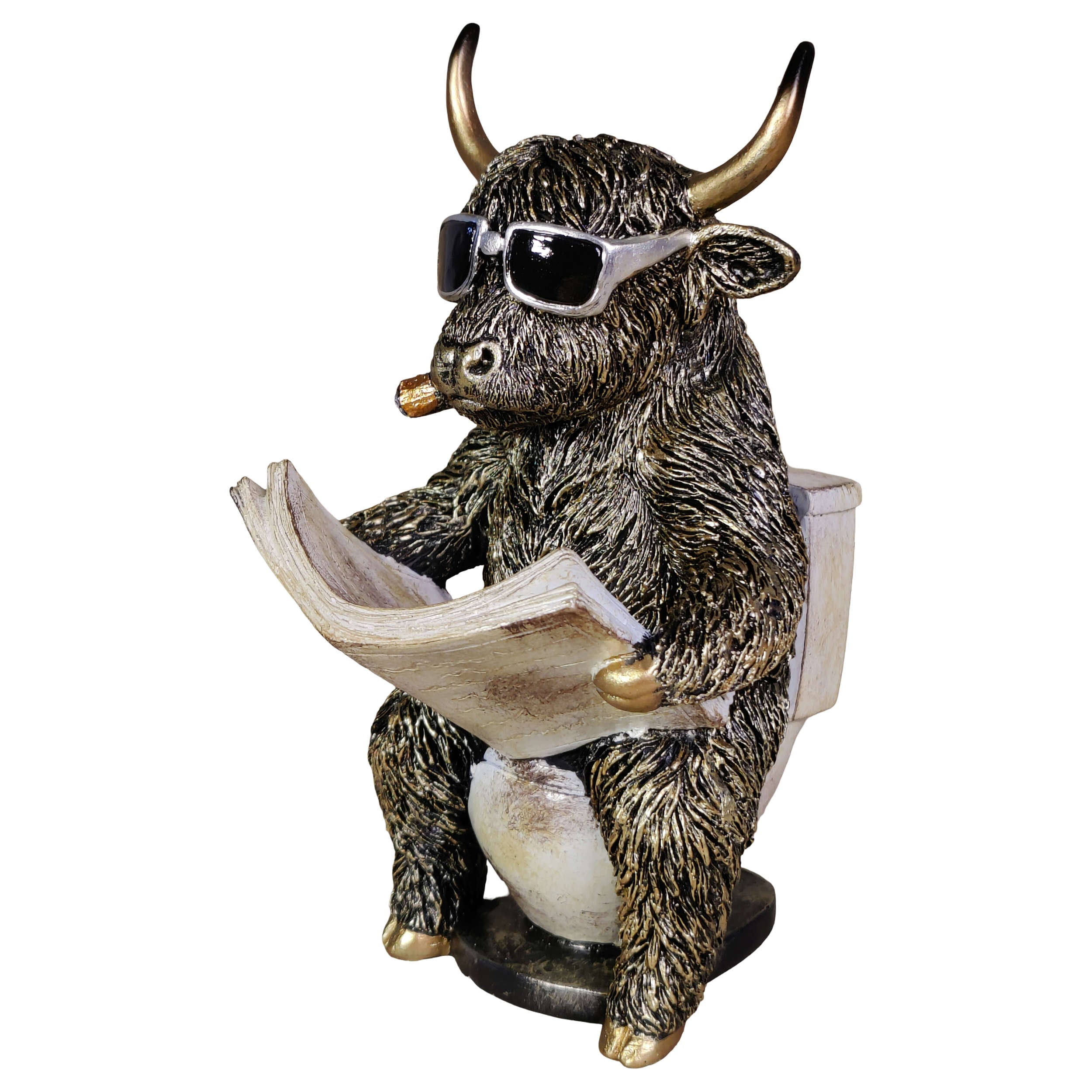Tierfigur mit Zeitung Deko Kuh Figur oder Affenfigur auf Toilette