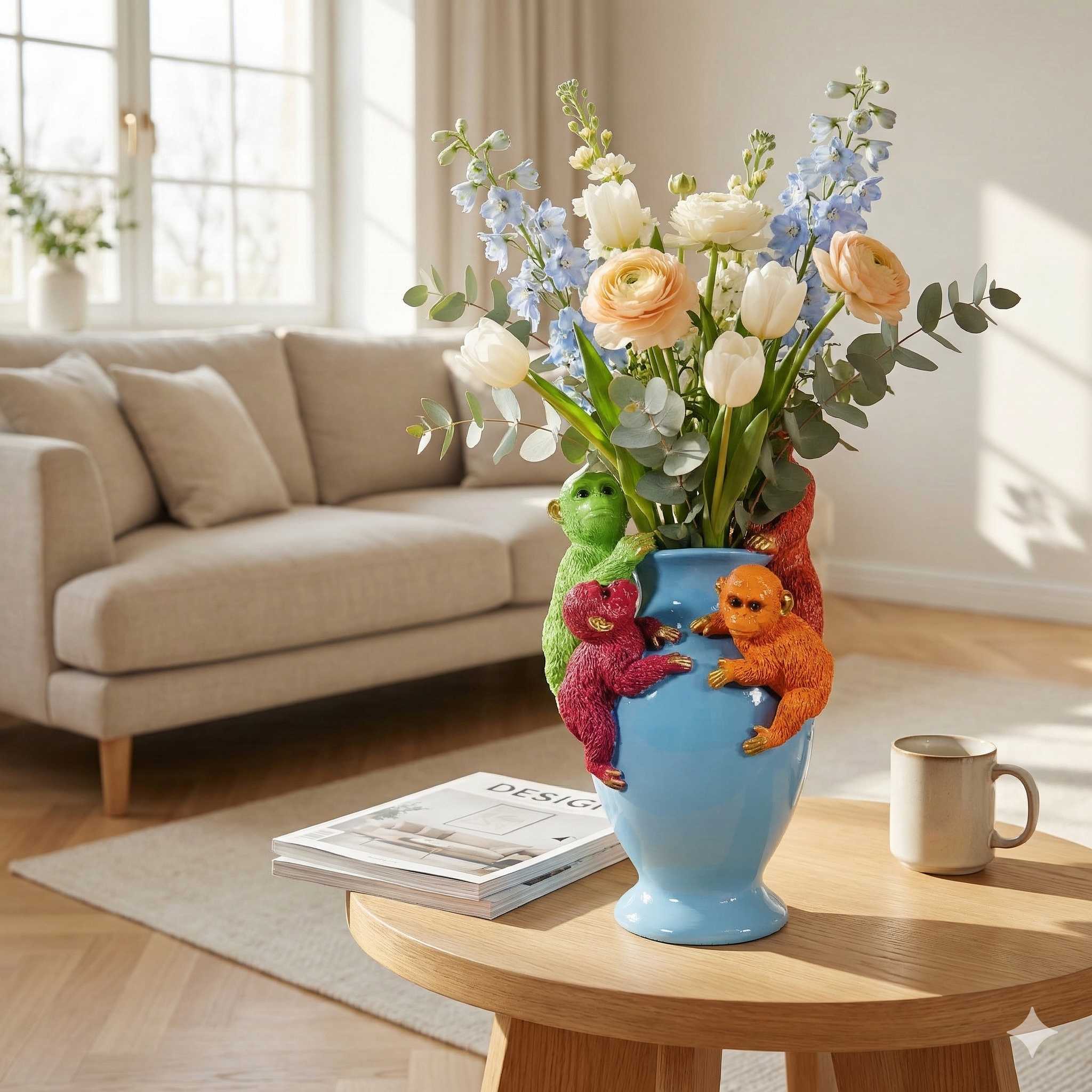 Kunstblumen Vase Deko Vase modern – Designer Vasen mit Tieren Papagei Affe Echse Tischdeko Vase bunt