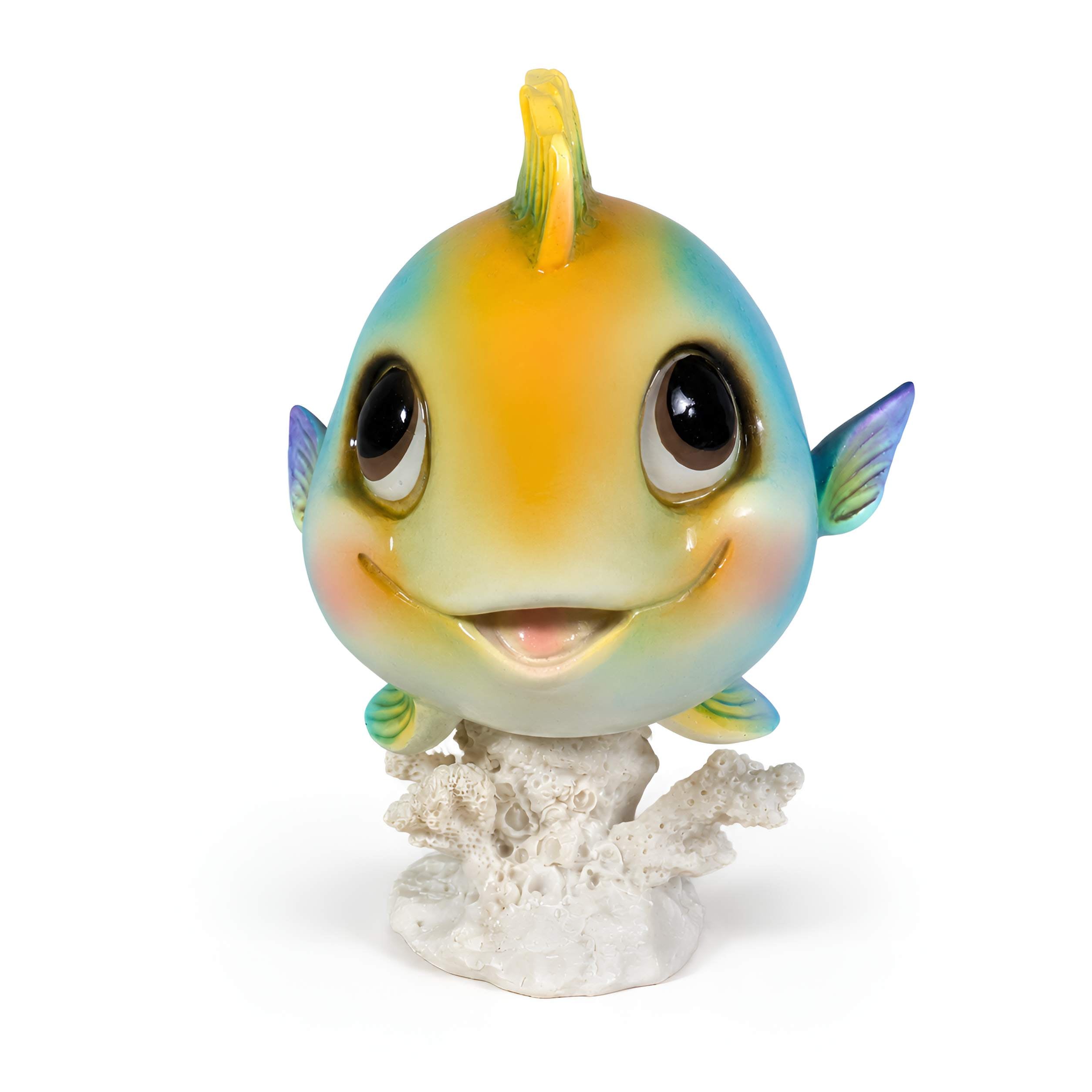Fisch Figur glänzend Blau & Orange für maritime Deko innen und außen