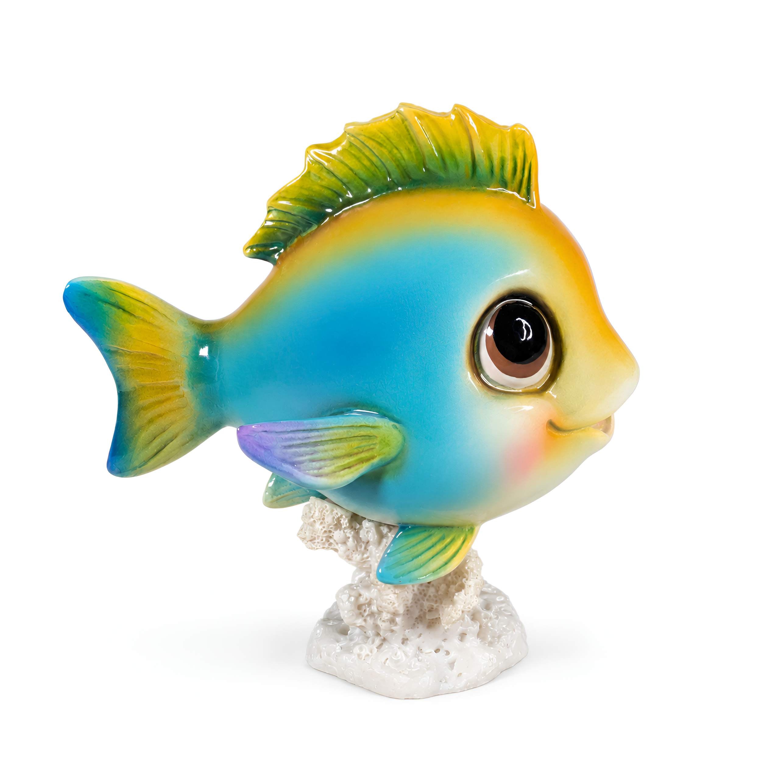 Fisch Figur glänzend Blau & Orange für maritime Deko innen und außen