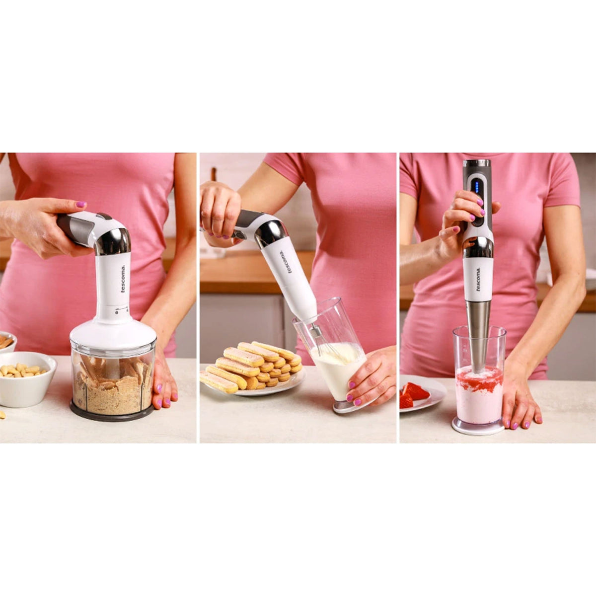 Tescoma GrandCHEF Akku-Stabmixer 180 W mit Zubehör, 3 Griffpositionen
