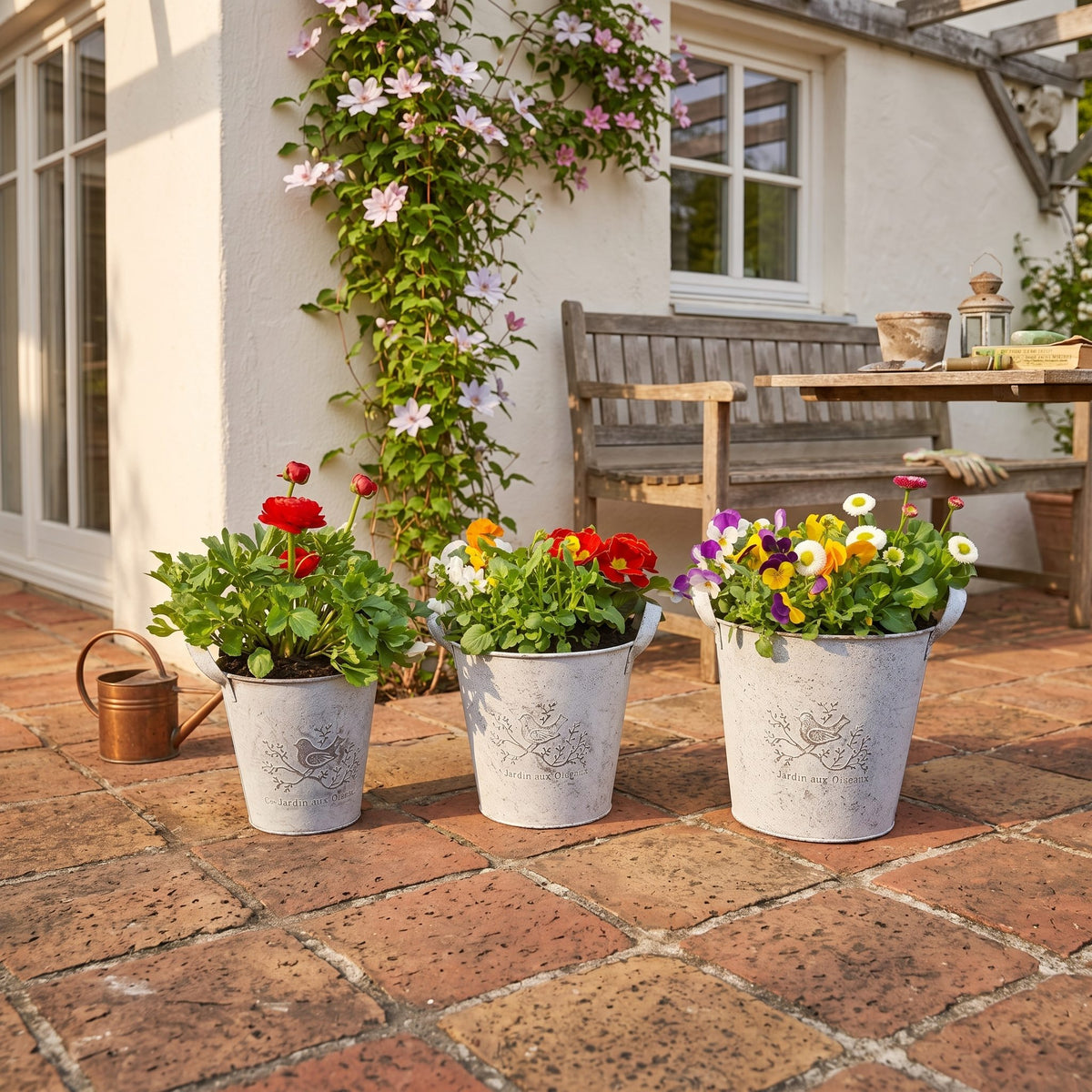 Pflanzgefäße Metall 3er Set Pflanztöpfe Übertöpfe mit Vogelmotiv für Haus und Terrasse