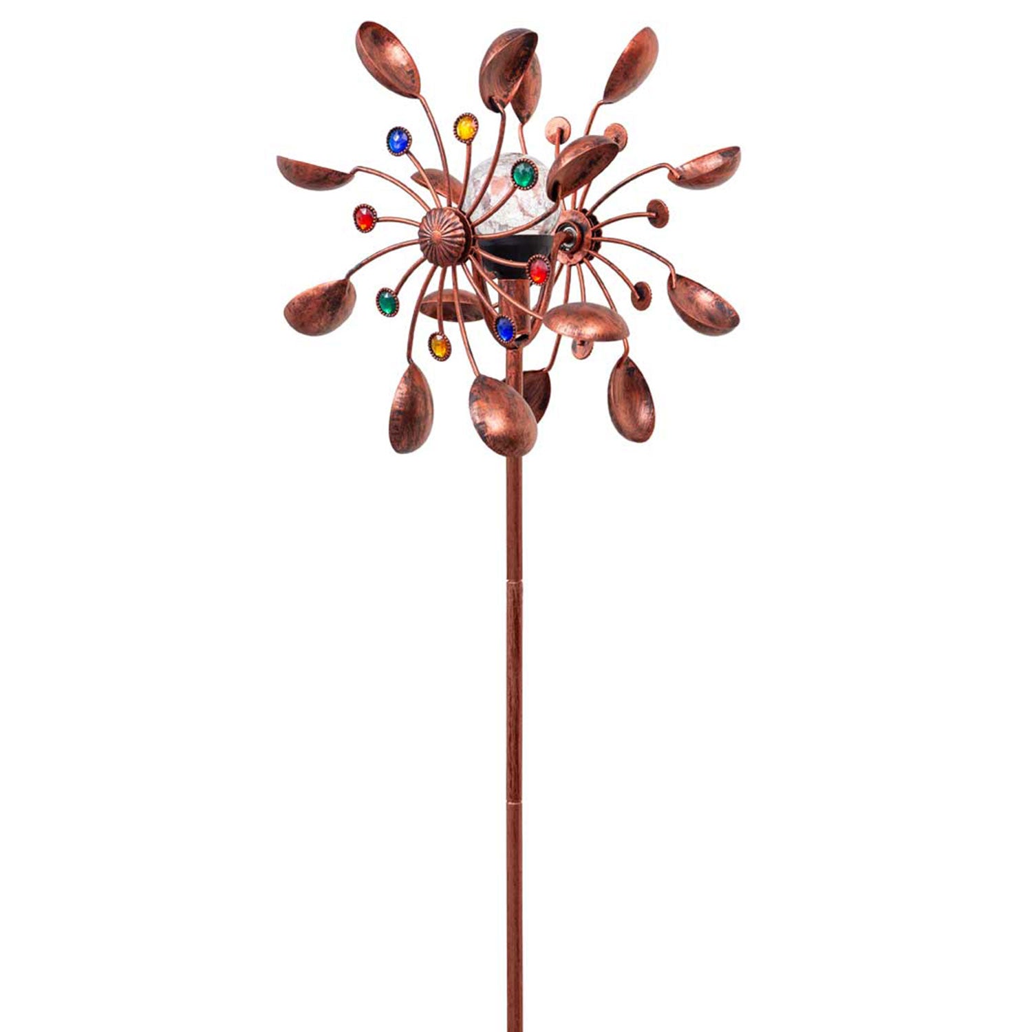 Kinetic Art Metall Windrad Copper Bucket Duett - Solar LED Windspiel Metall Garten Windrad stehend