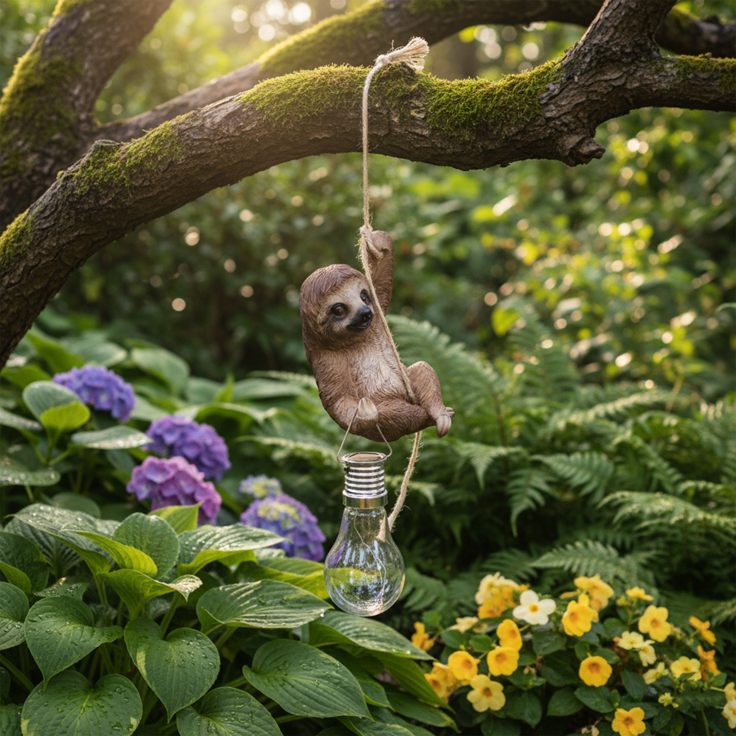 Faultier Figur mit Solarlampe - Faultier Deko als Gartenfigur zum Aufhängen