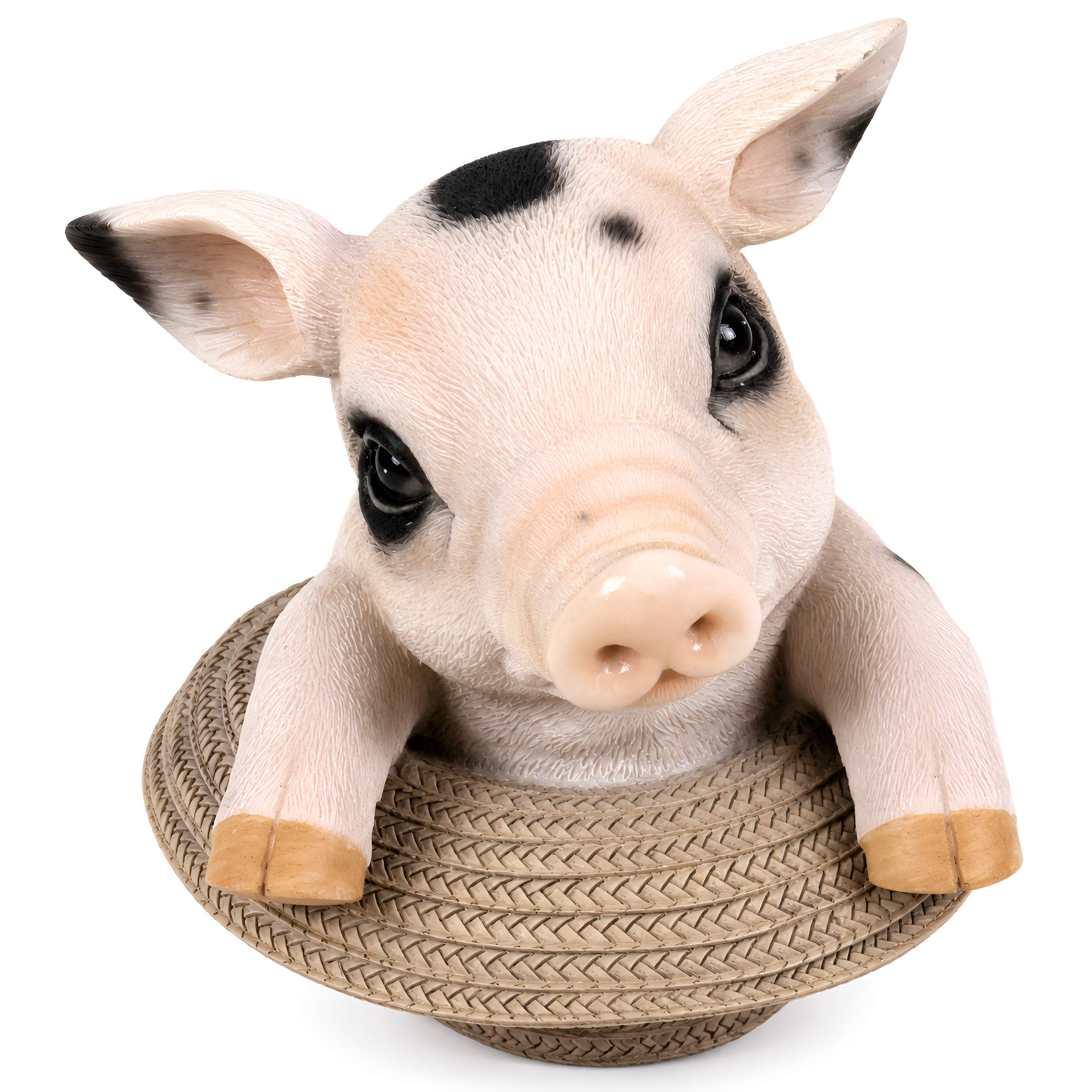 Schweine Figur Glücksschweinchen im Hut, niedliche Deko Schwein Figur für Haus & Garten