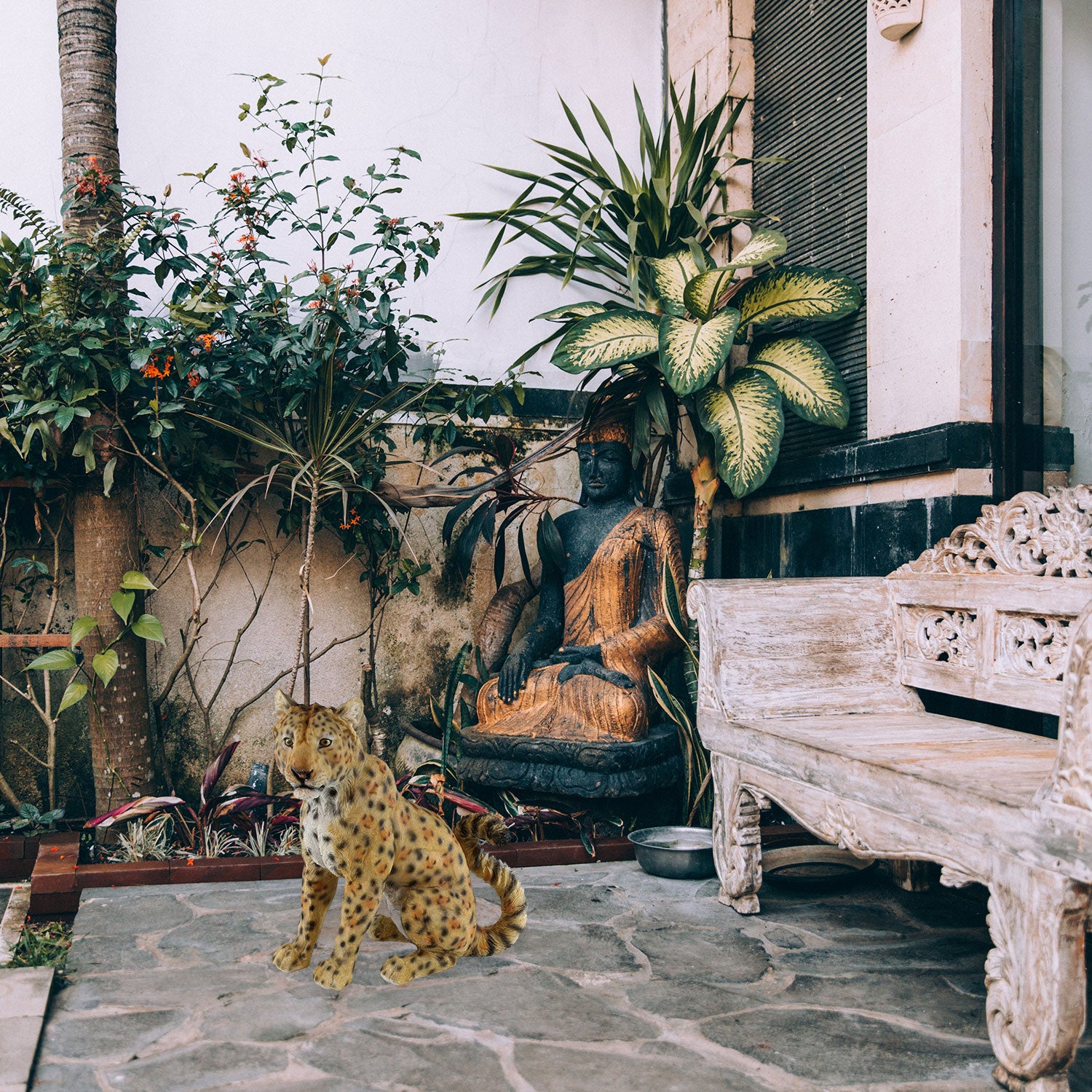 Lebensechte Panther Figur sitzend – Handbemalte Deko für Haus & Garten | 40 cm | Deko Panther