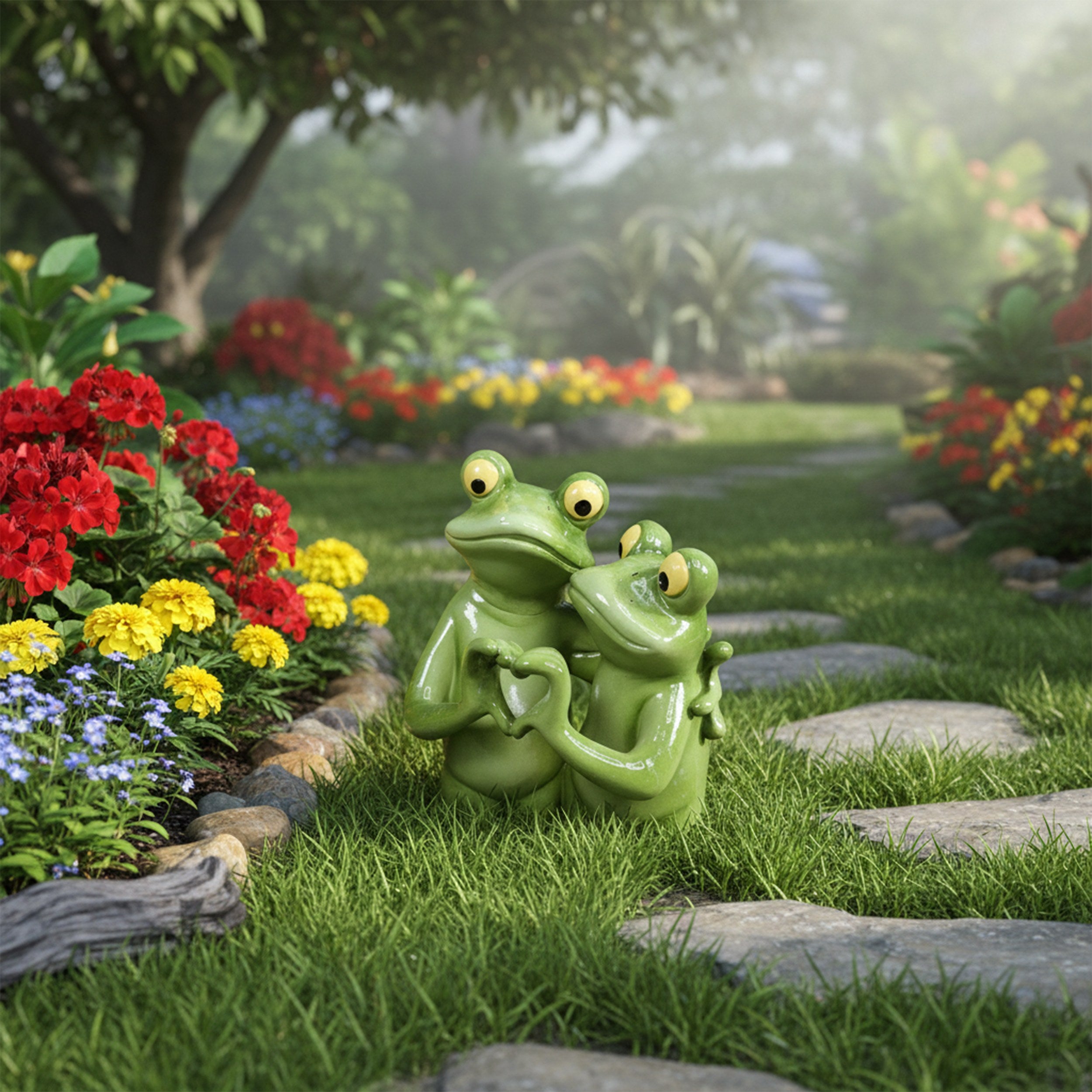 Frosch Figur mit Herzhand - Frosch Dekofigur als Deko Frosch für Garten, Balkon & Terrasse