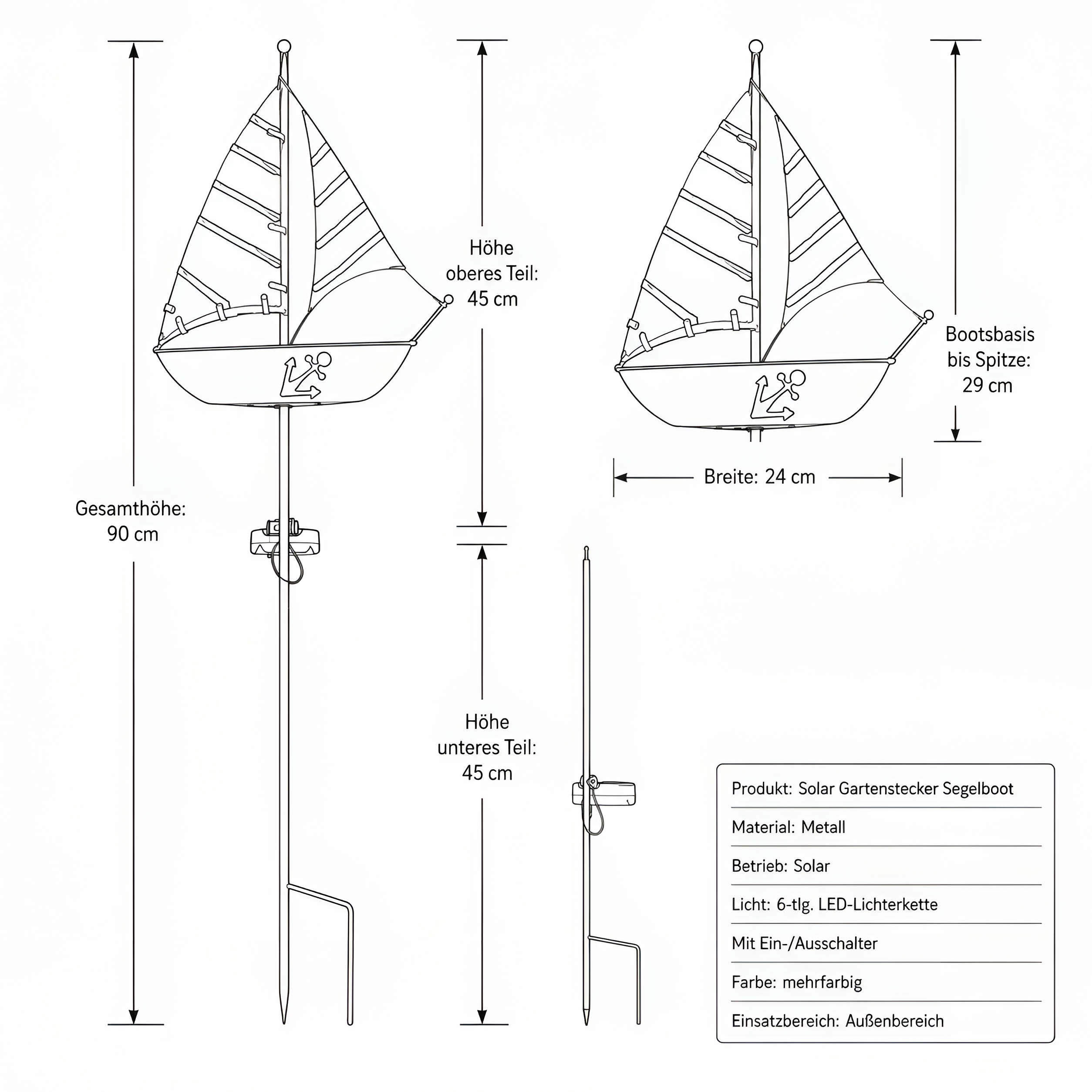 LED Solar Gartenstecker maritime Deko Leuchtturm Segelboot für Garten & Beet