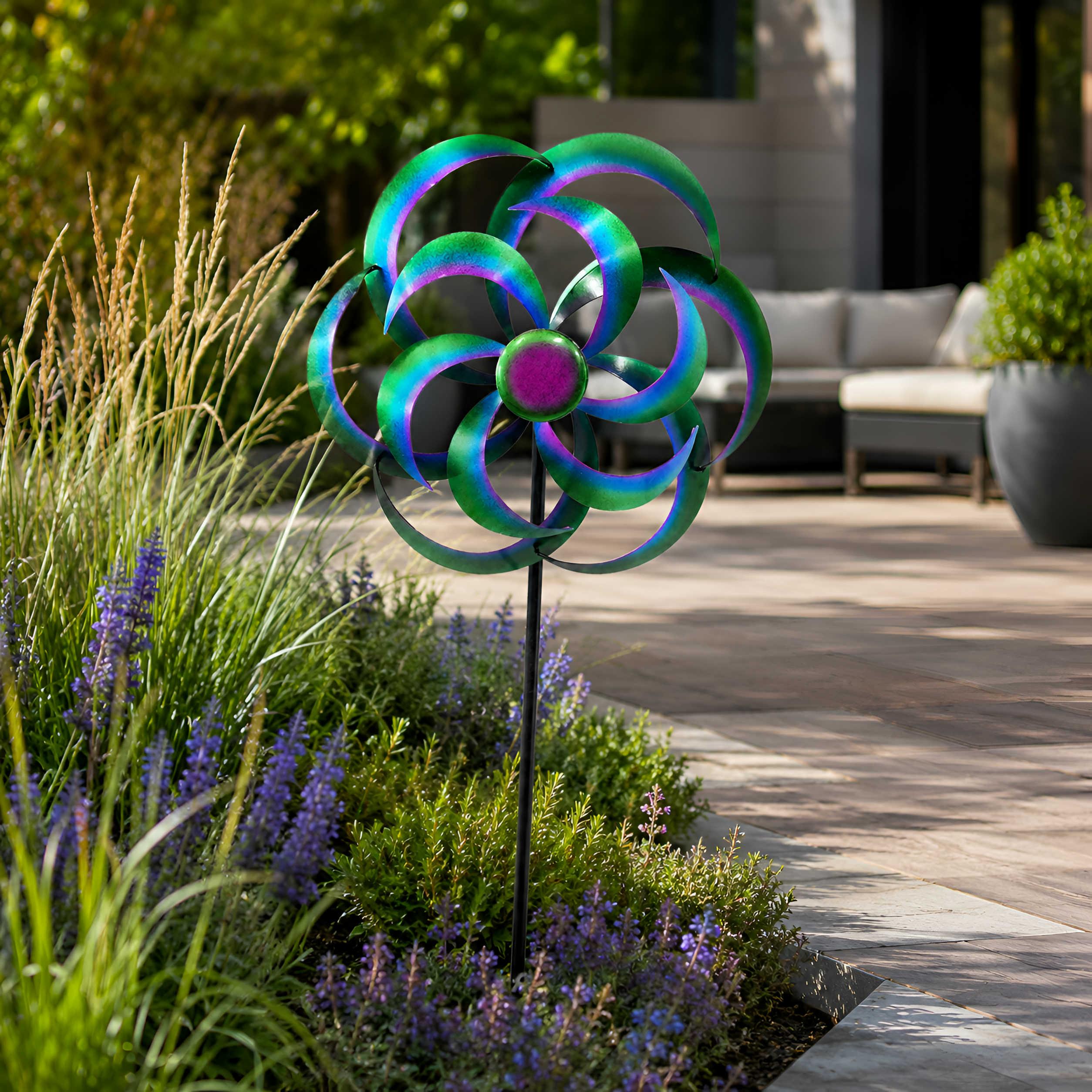 Windrad Garten Metall gegenläufig Windrad für den Garten mit Erdspieß 120 cm
