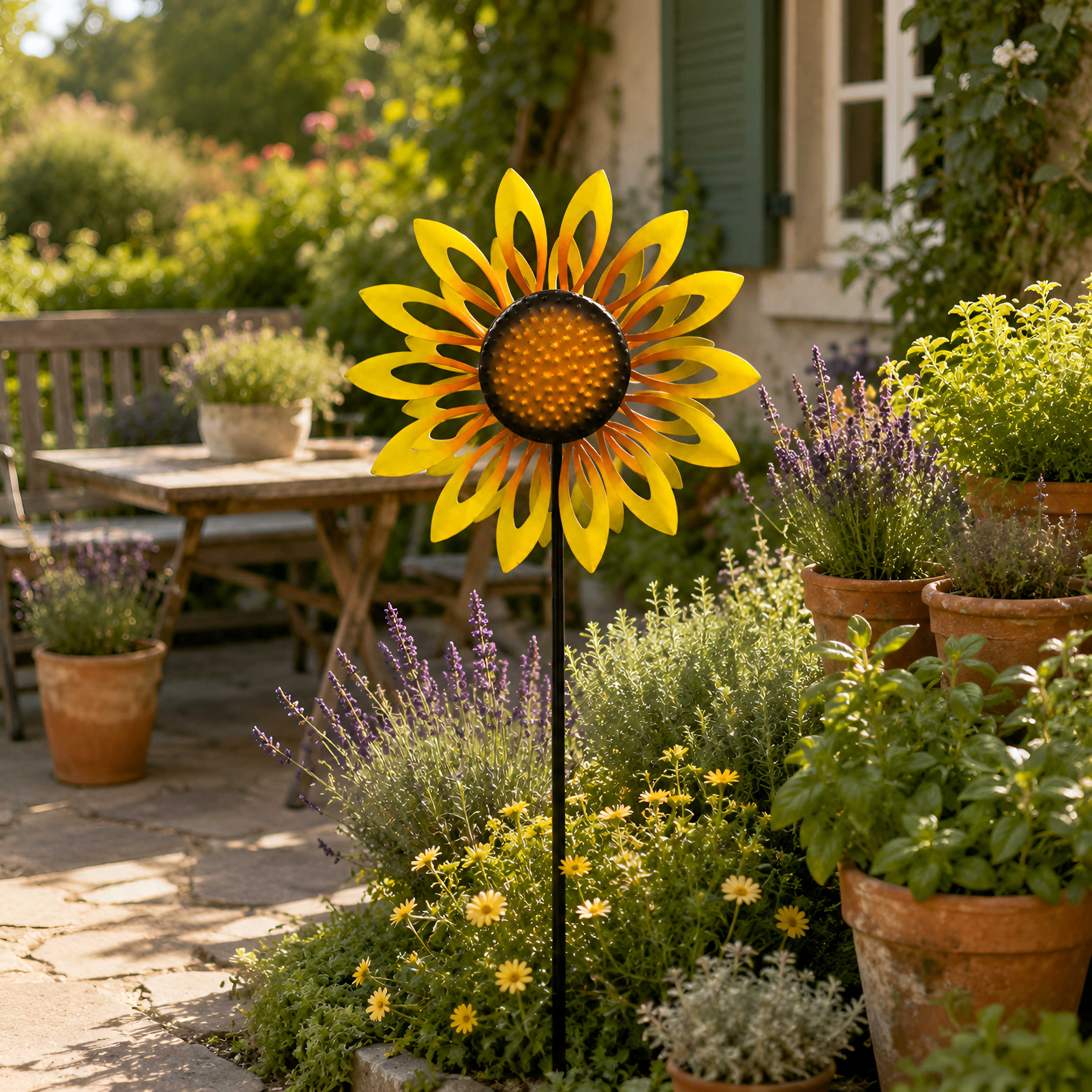 Windrad Garten Metall gegenläufig Windrad für den Garten mit Erdspieß 120 cm