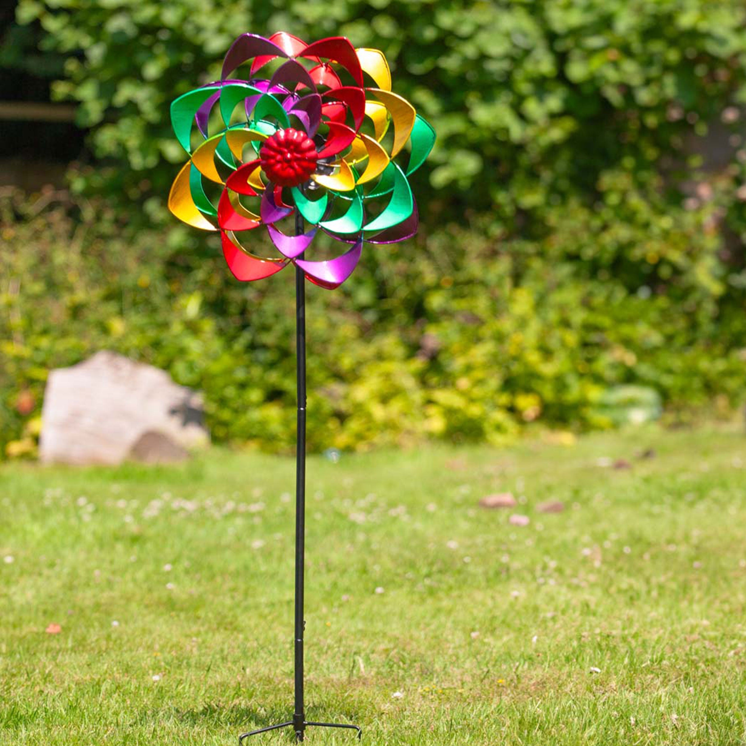 Kinetic Art Metall Windrad Rainbow Flower Duett Windspiel Metall Garten Windrad stehend