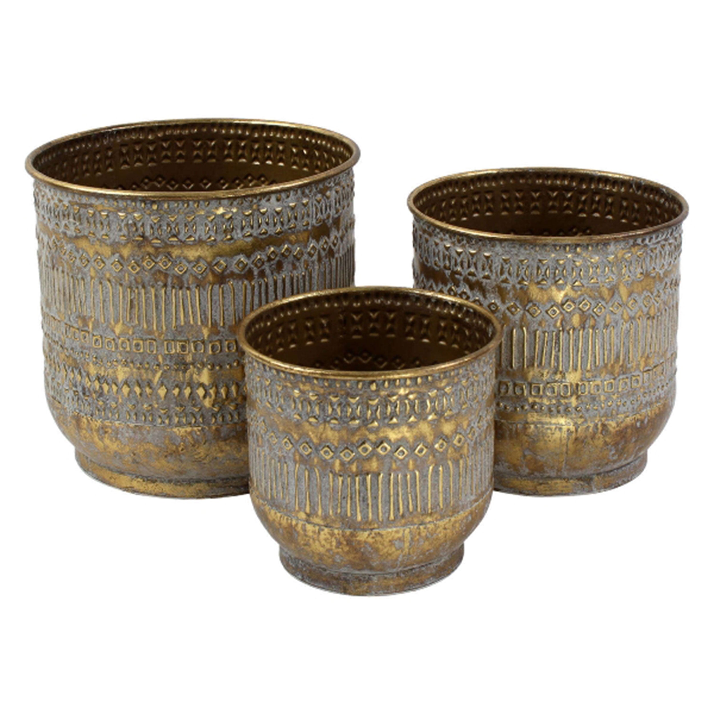 Blumentopf Metall Rund 3er-Set Übertopf Tripoli gold Pflanztopf Pflanzgefäß Zinktopf