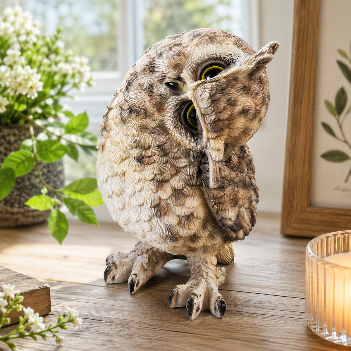 Deko Eule Eulenfigur naturgetreu für Regal Fensterbank und Wohnraum