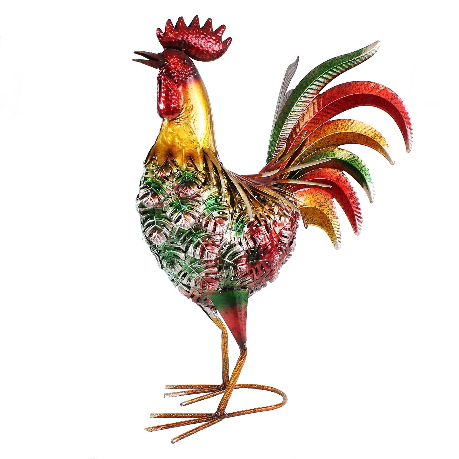 Deko Hahn Deko Henne für den Garten aus Metall handbemalt – große Metallfiguren in bunt für Innen- und Außenbereich