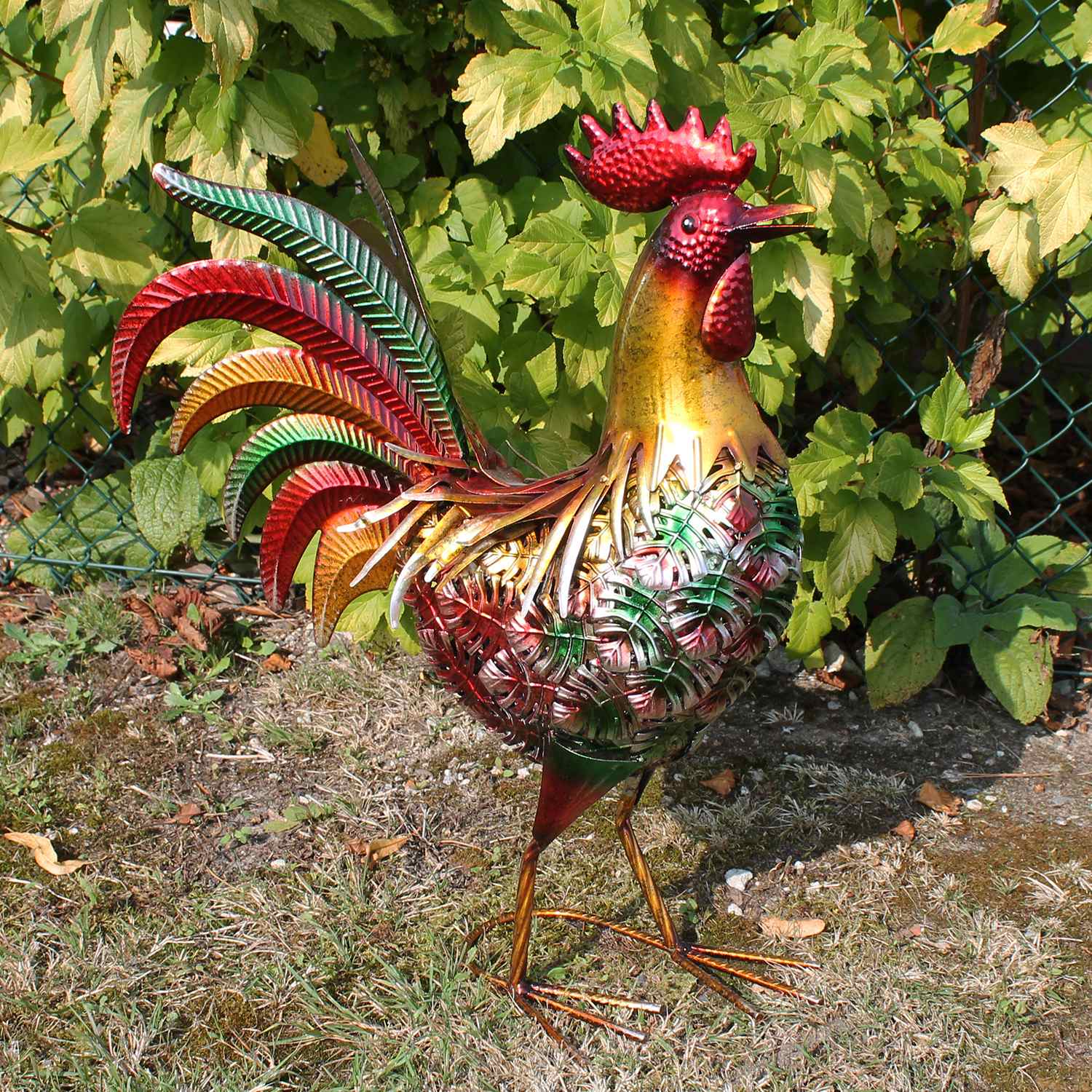 Deko Hahn Deko Henne für den Garten aus Metall handbemalt – große Metallfiguren in bunt für Innen- und Außenbereich