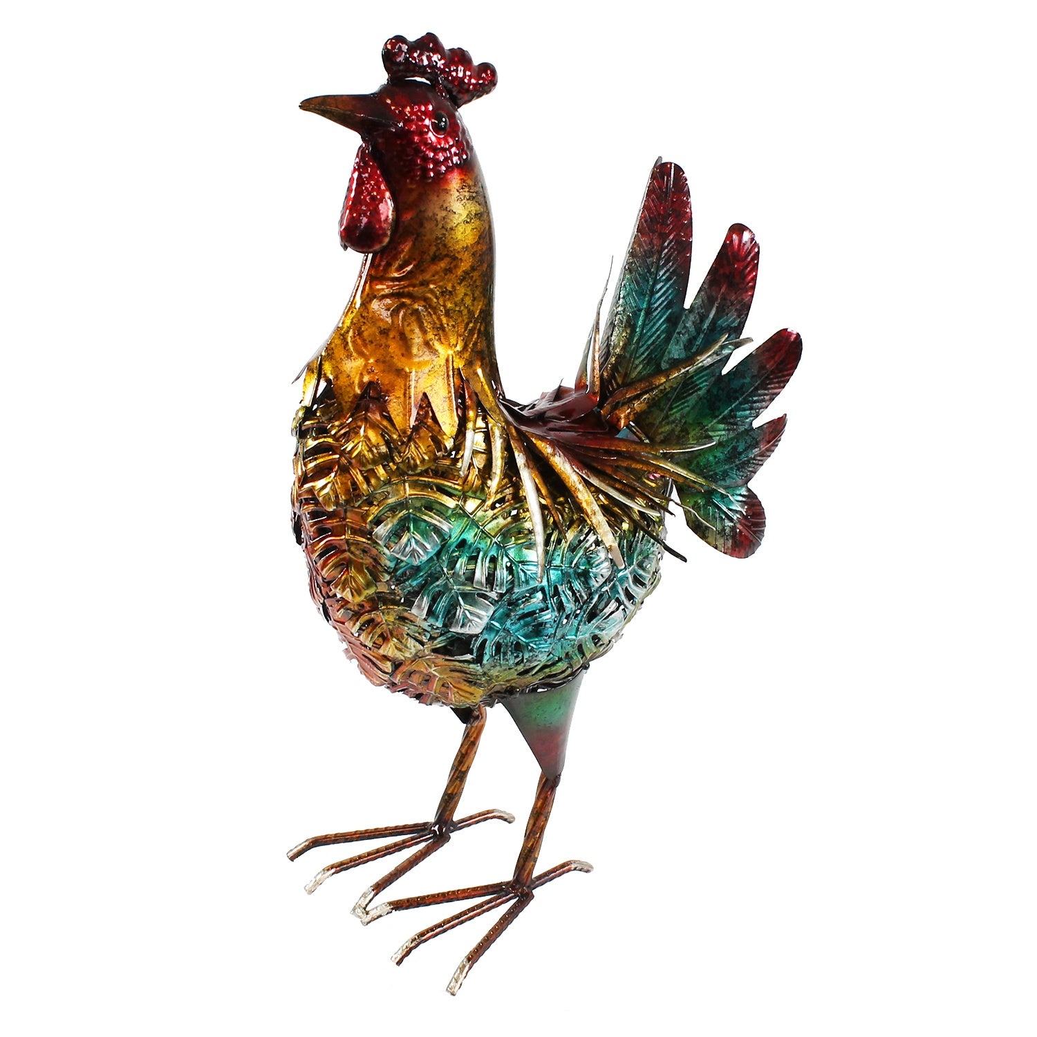 Deko Hahn Deko Henne für den Garten aus Metall handbemalt – große Metallfiguren in bunt für Innen- und Außenbereich