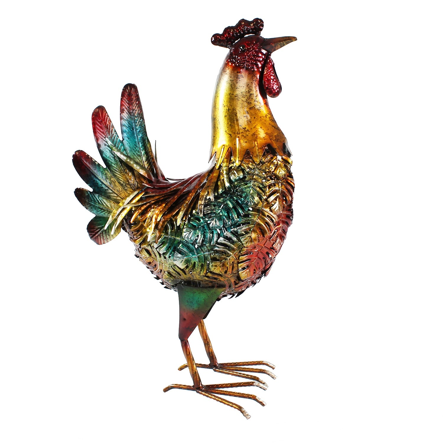 Deko Hahn Deko Henne für den Garten aus Metall handbemalt – große Metallfiguren in bunt für Innen- und Außenbereich