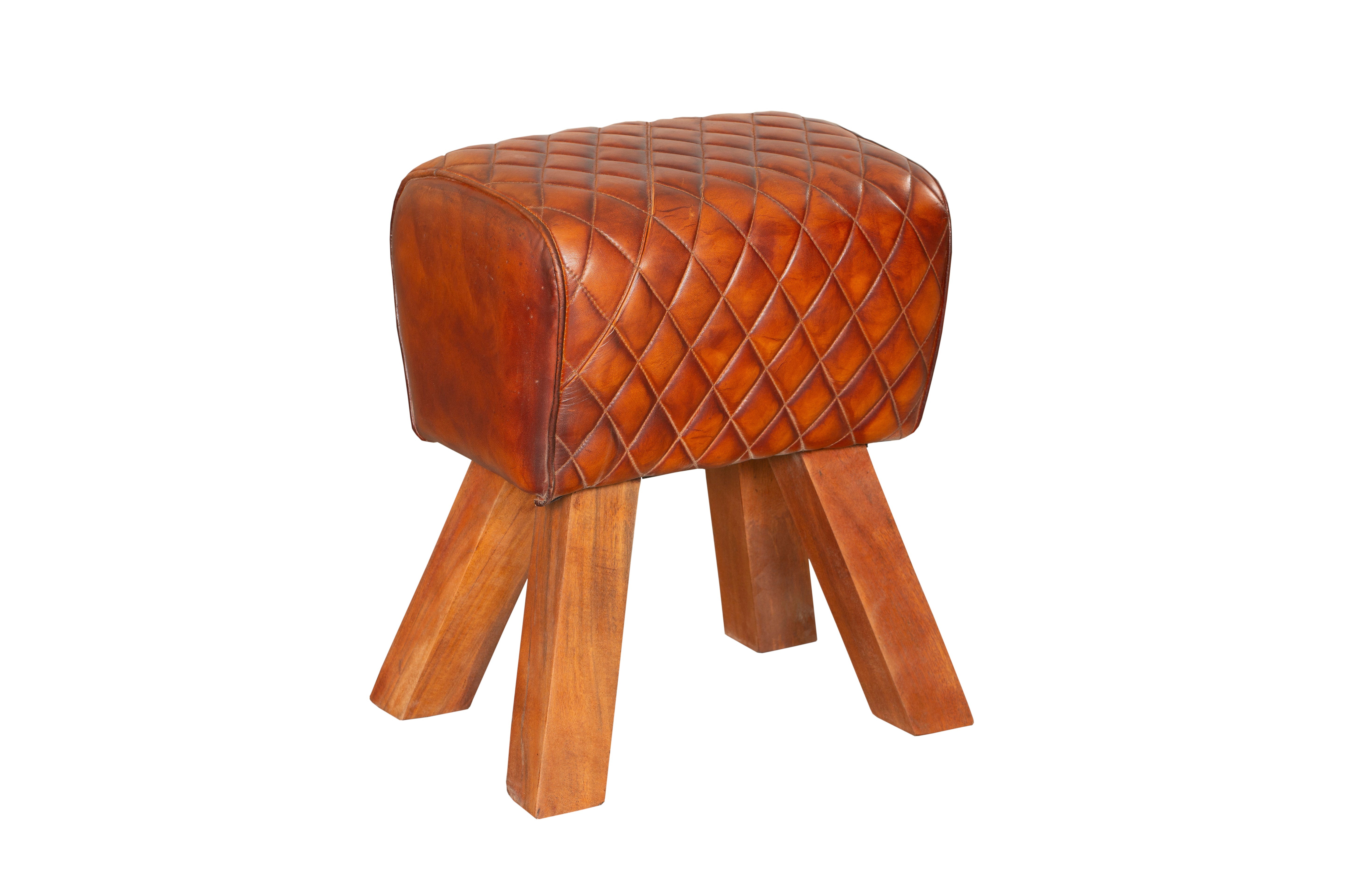 Hocker NOIDA Sitzhocker aus Leder Holzhocker Polsterhocker massiv Interia Home & Living