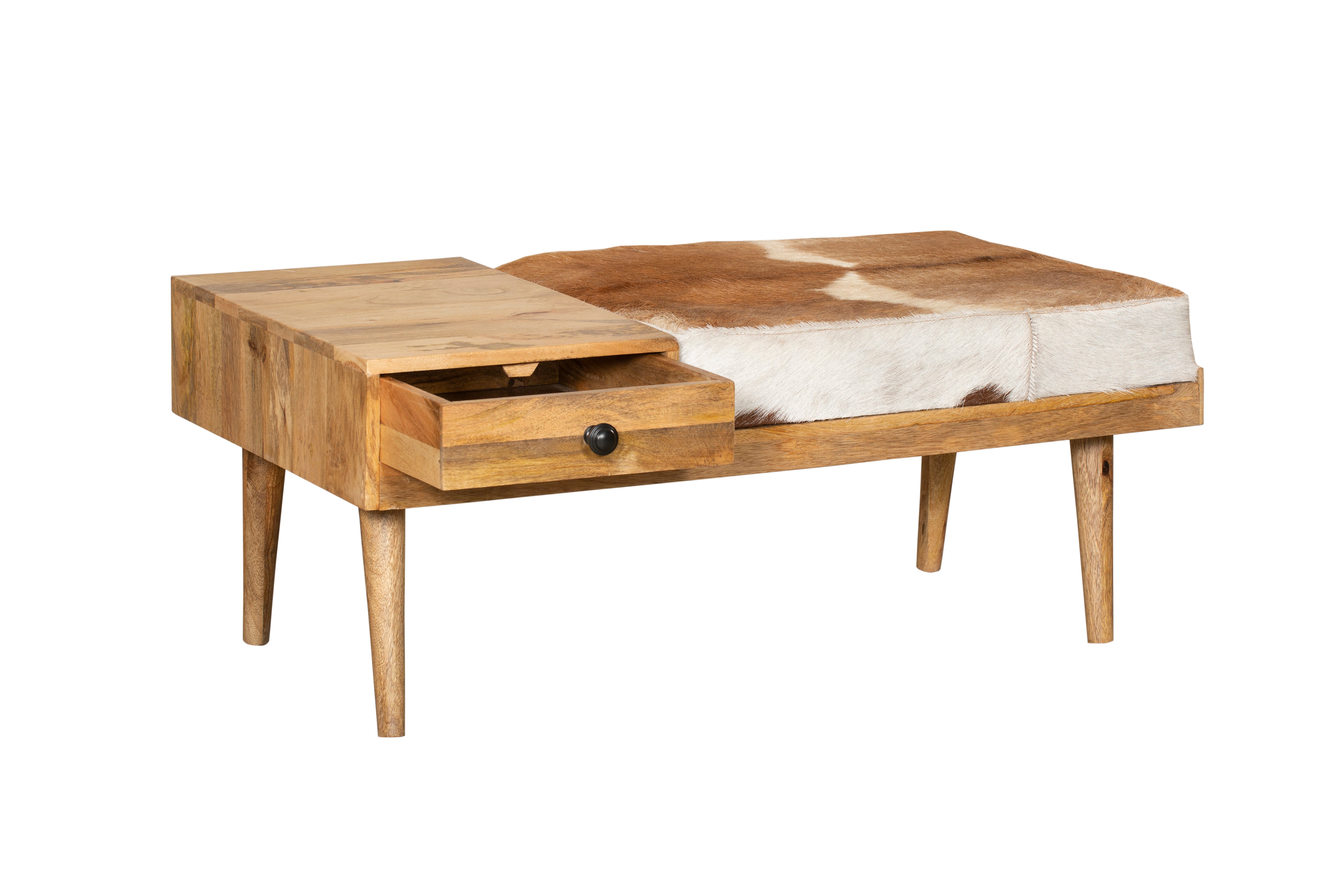 Sitzbank PATNA Fellbank aus Massivholz Holzbank Bank mit Schublade Interia Home & Living