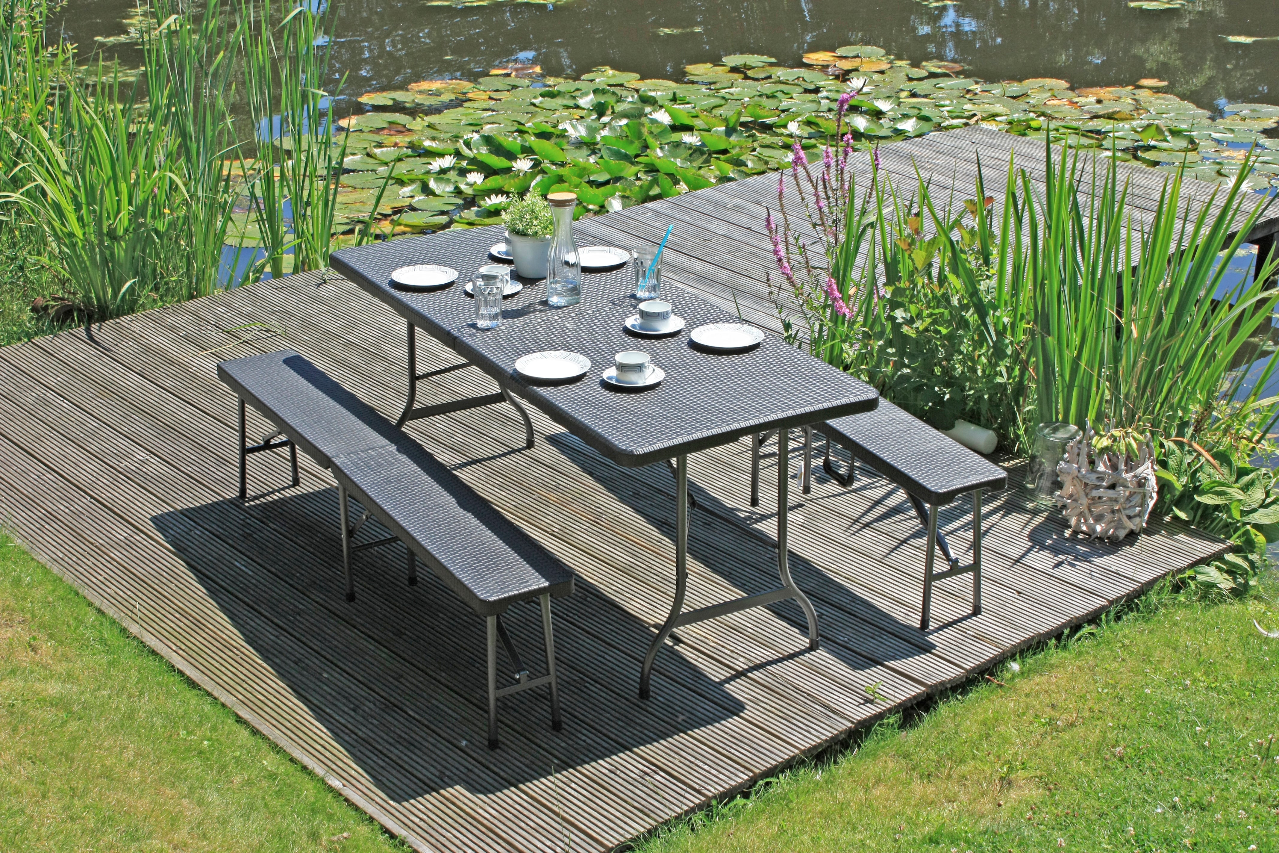 Tisch-Set VENTANA 3-teilig Bierzeltgarnitur Rattan-Optik Gartenset Klappgarnitur robust Garden Pleasure