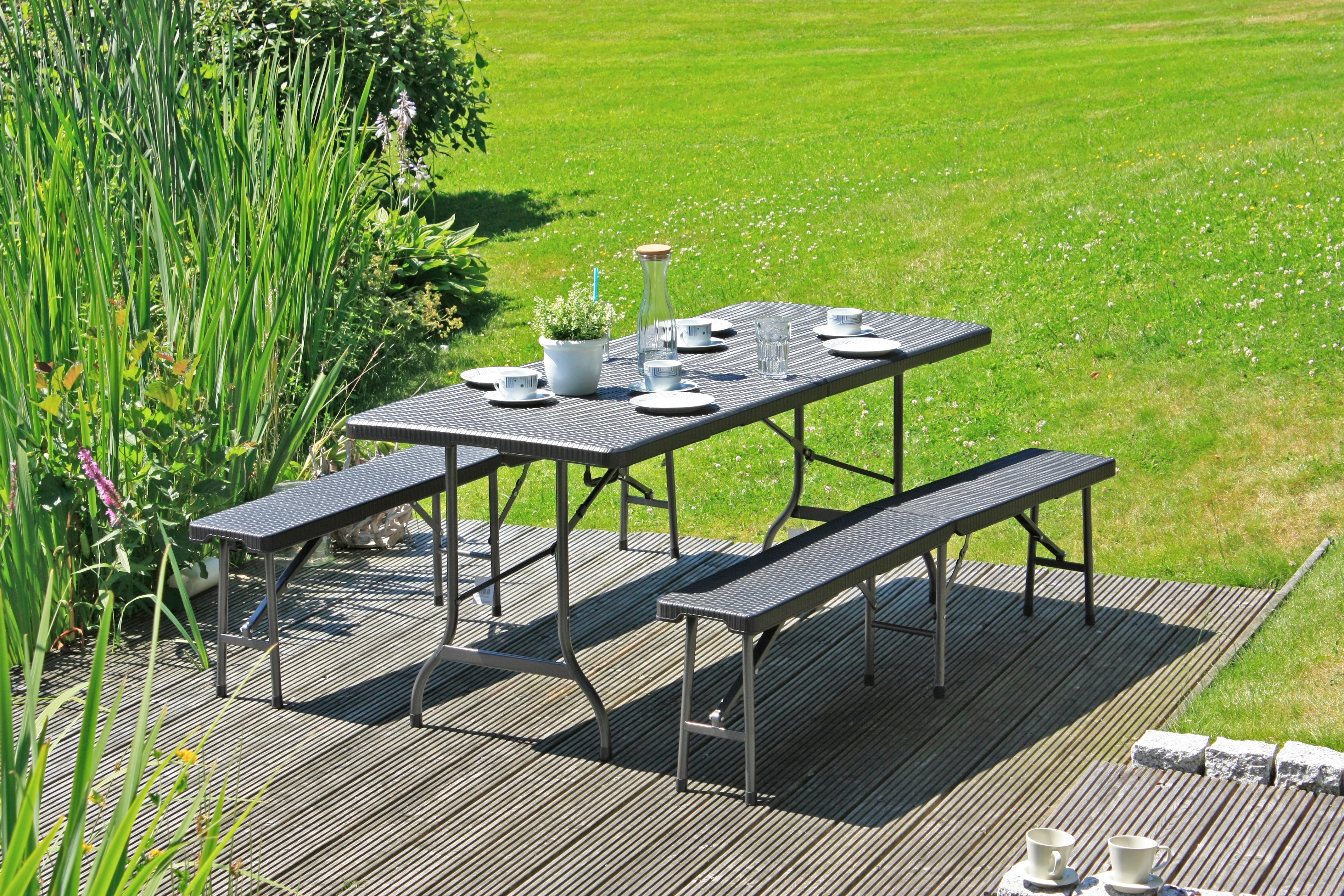 Tisch-Set VENTANA 3-teilig Bierzeltgarnitur Rattan-Optik Gartenset Klappgarnitur robust Garden Pleasure