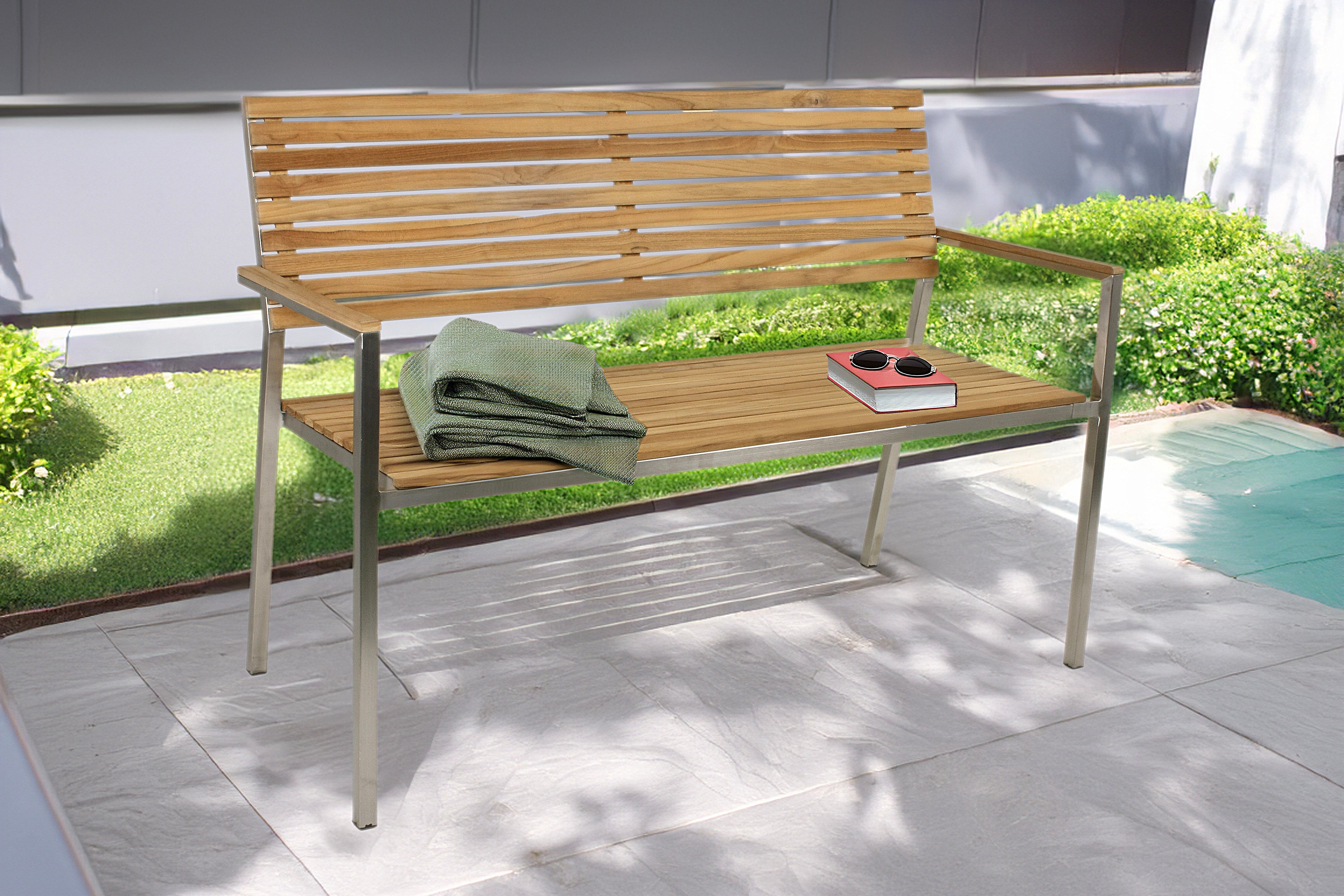 Gartenbank DENVER 2-Sitzer Sitzbank Teakbank Edelstahl Teakholz Garden Pleasure