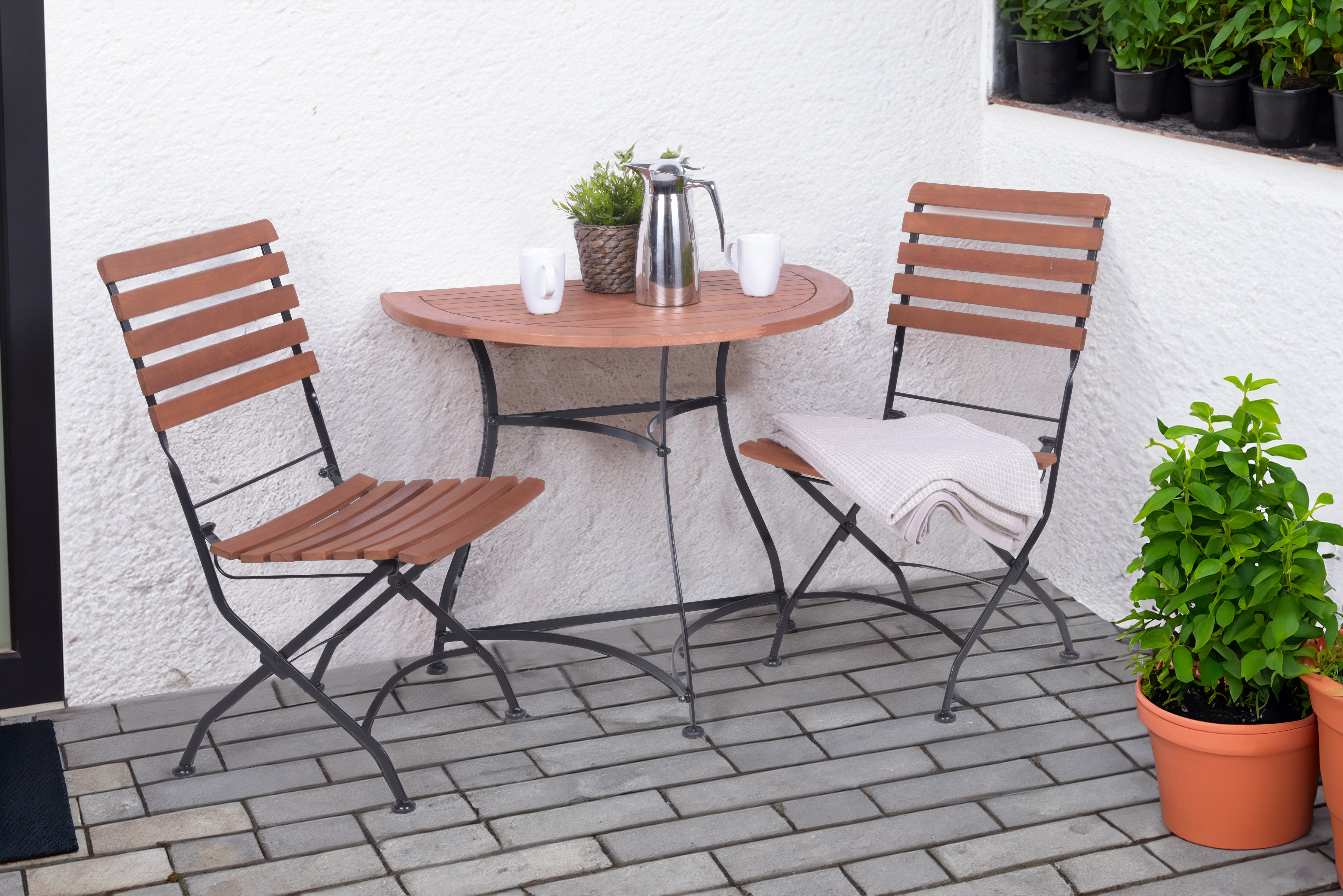 Balkonhalbtisch WIEN halbrunder Balkontisch Klapptisch Eukalyptus platzsparend Garden Pleasure